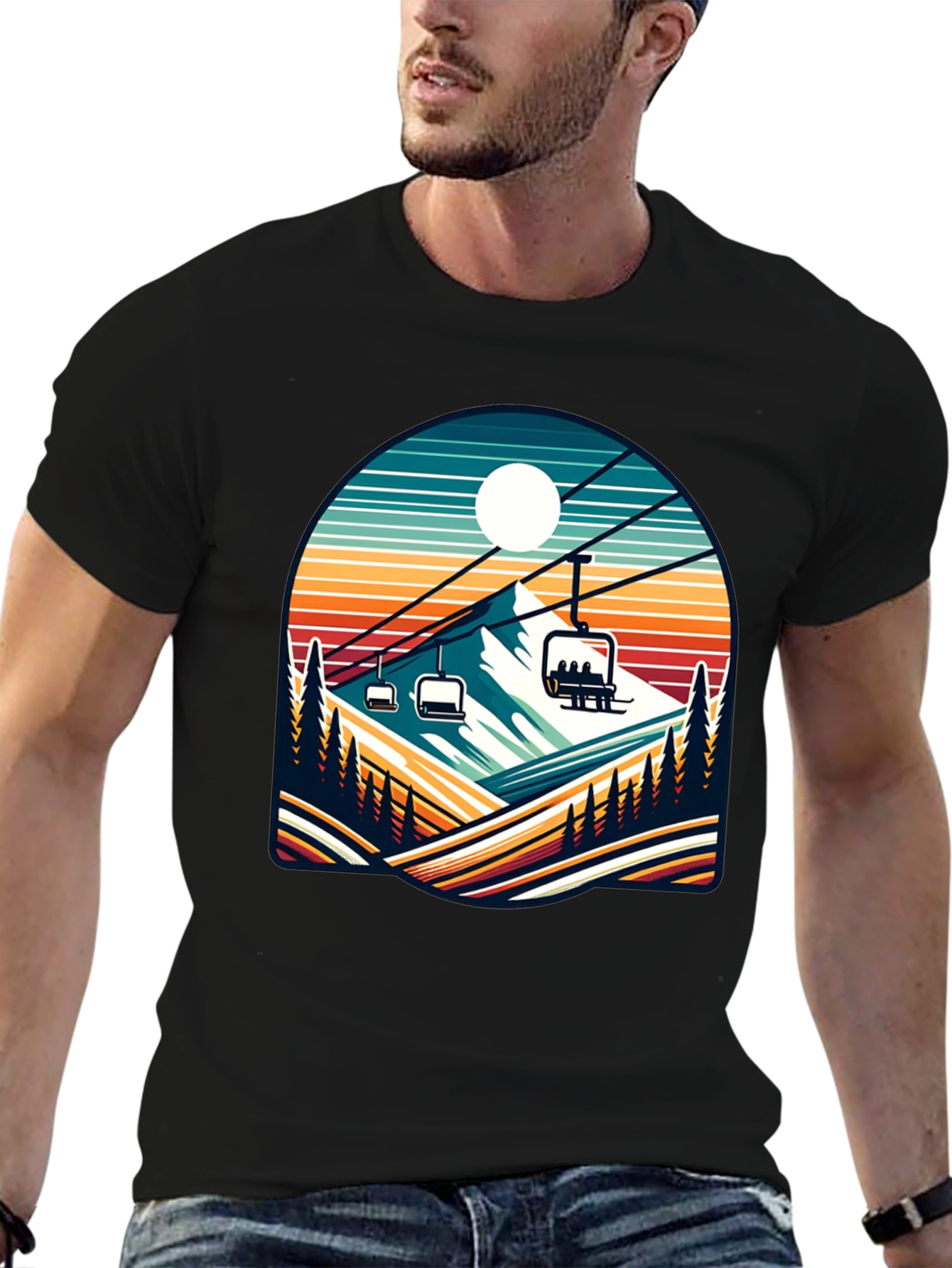 Retro Ski Lift T-Shirt | Mountain Scene Tee