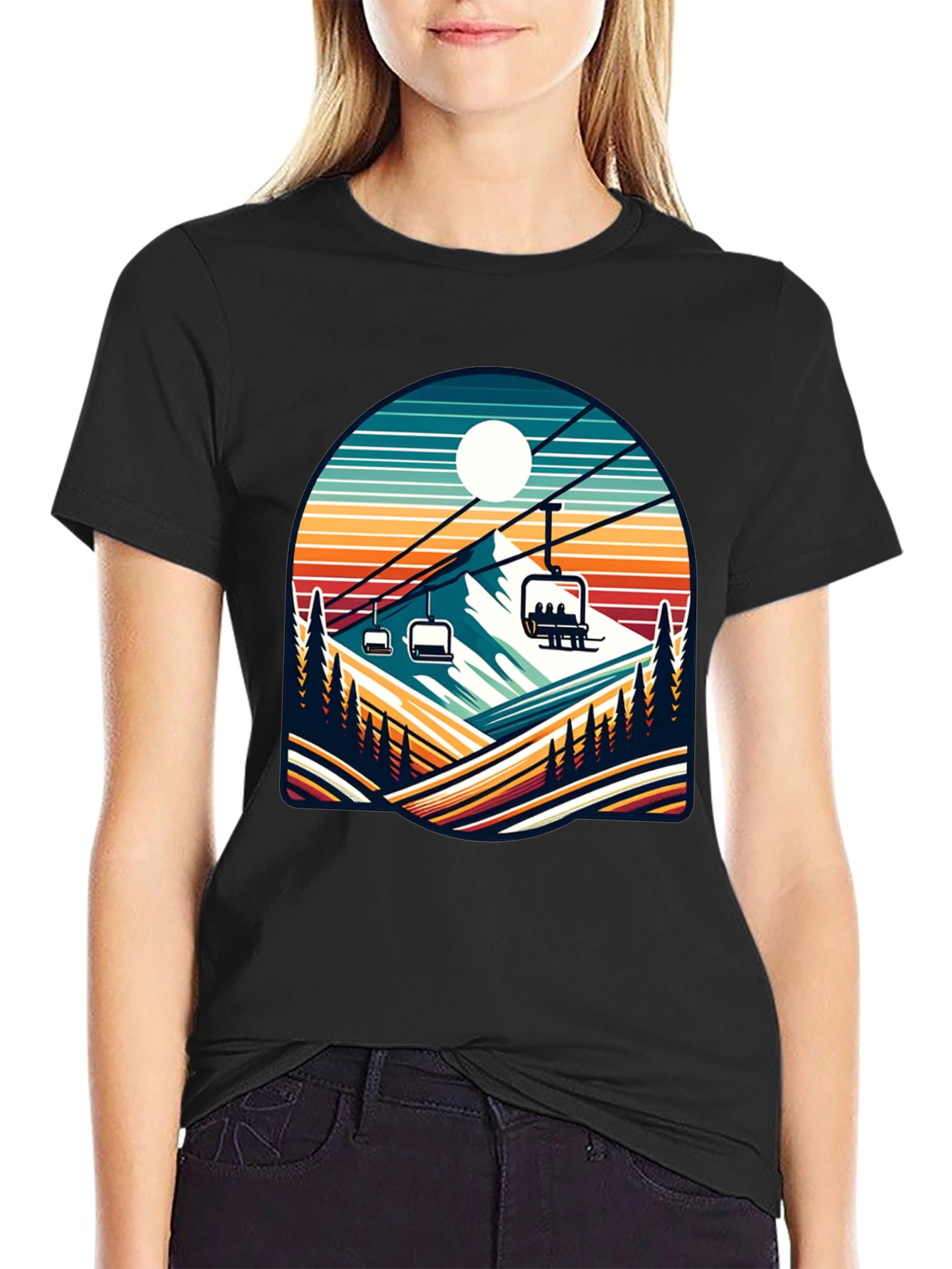 Retro Ski Lift T-Shirt | Mountain Scene Tee