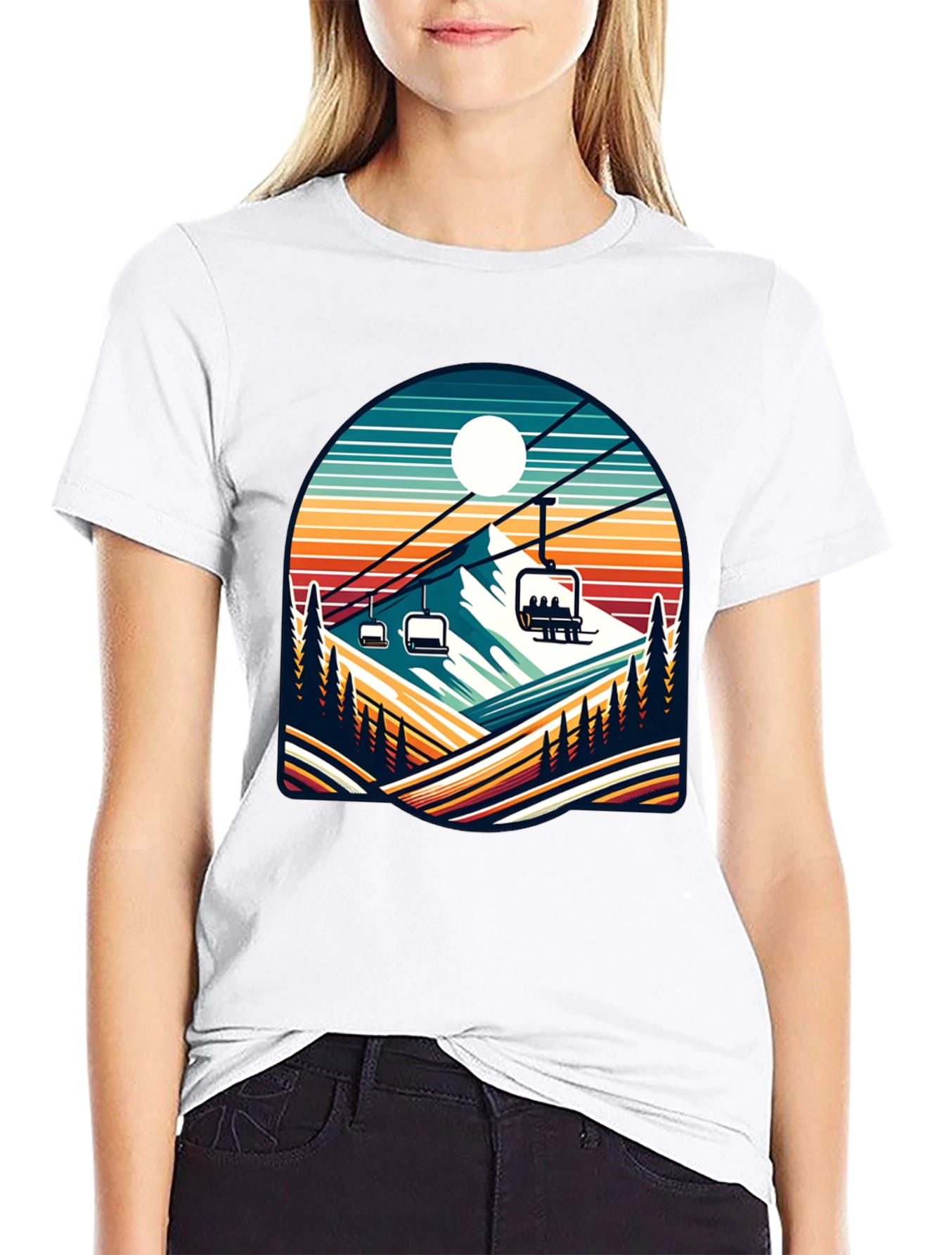Retro Ski Lift T-Shirt | Mountain Scene Tee