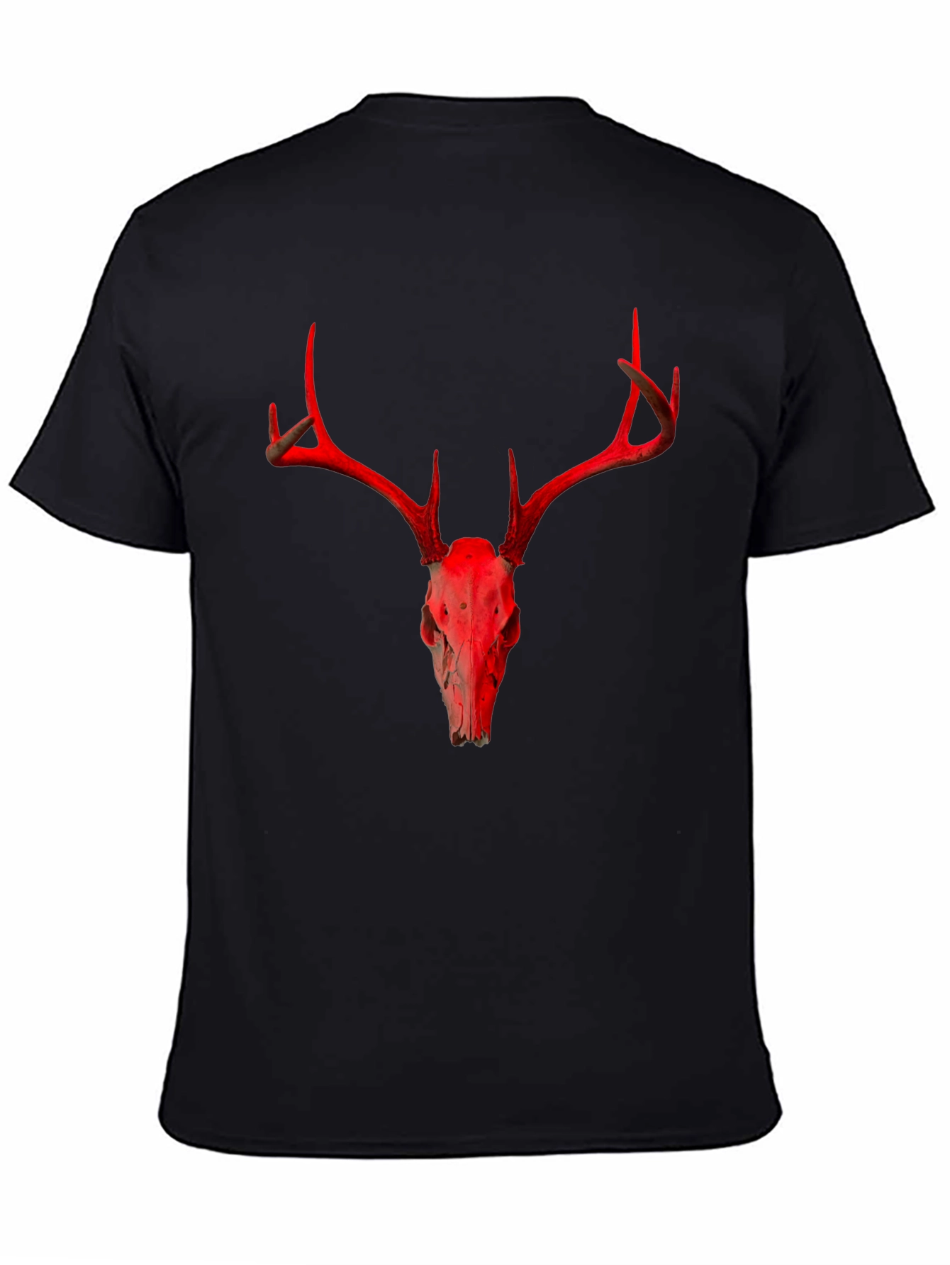 Red Deer Skull Graphic Black T-Shirt