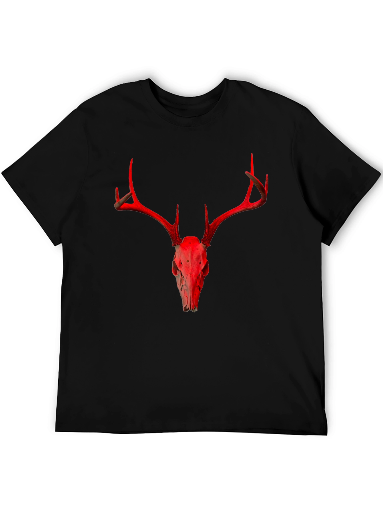 Red Deer Skull Graphic Black T-Shirt