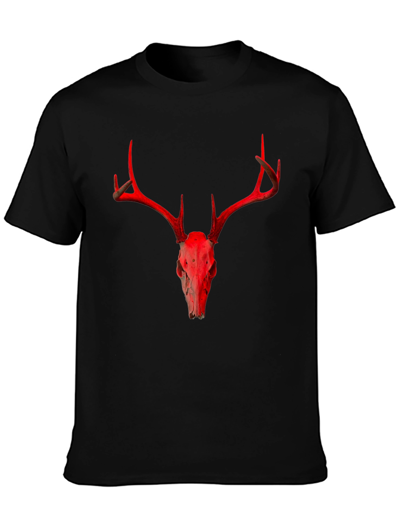 Red Deer Skull Graphic Black T-Shirt