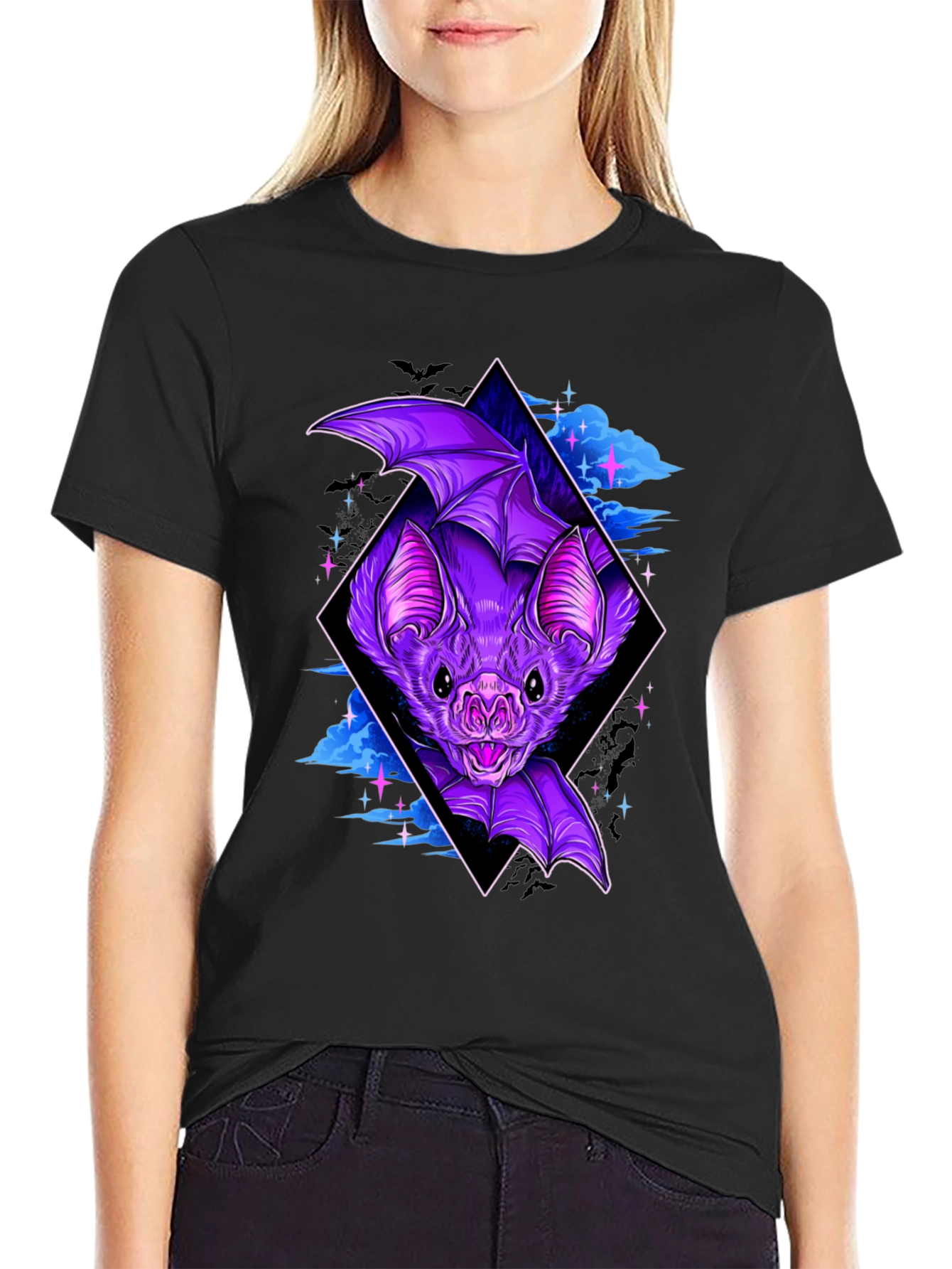 Bat Graphic Tee - Gothic Style Black T-Shirt