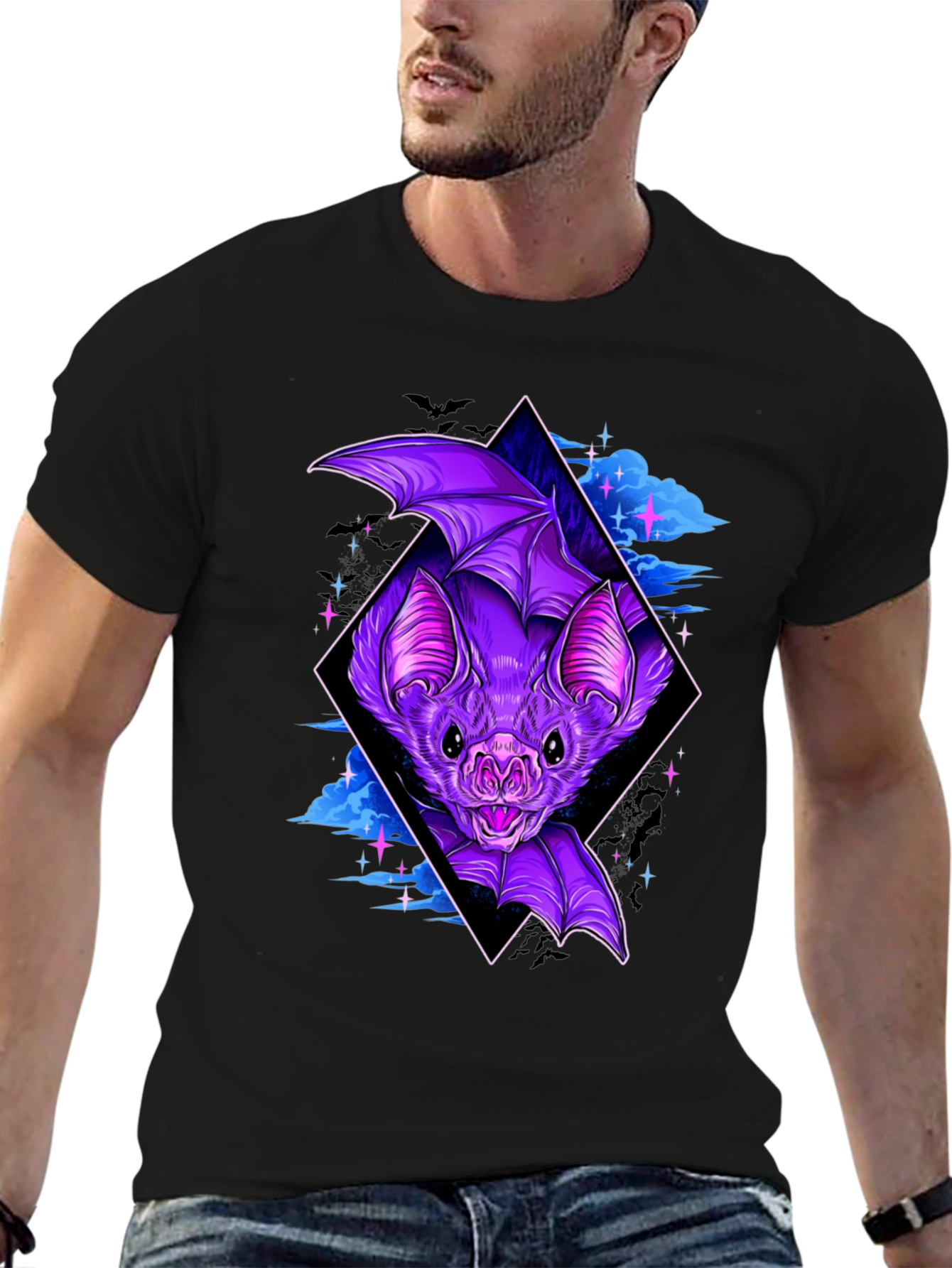 Bat Graphic Tee - Gothic Style Black T-Shirt