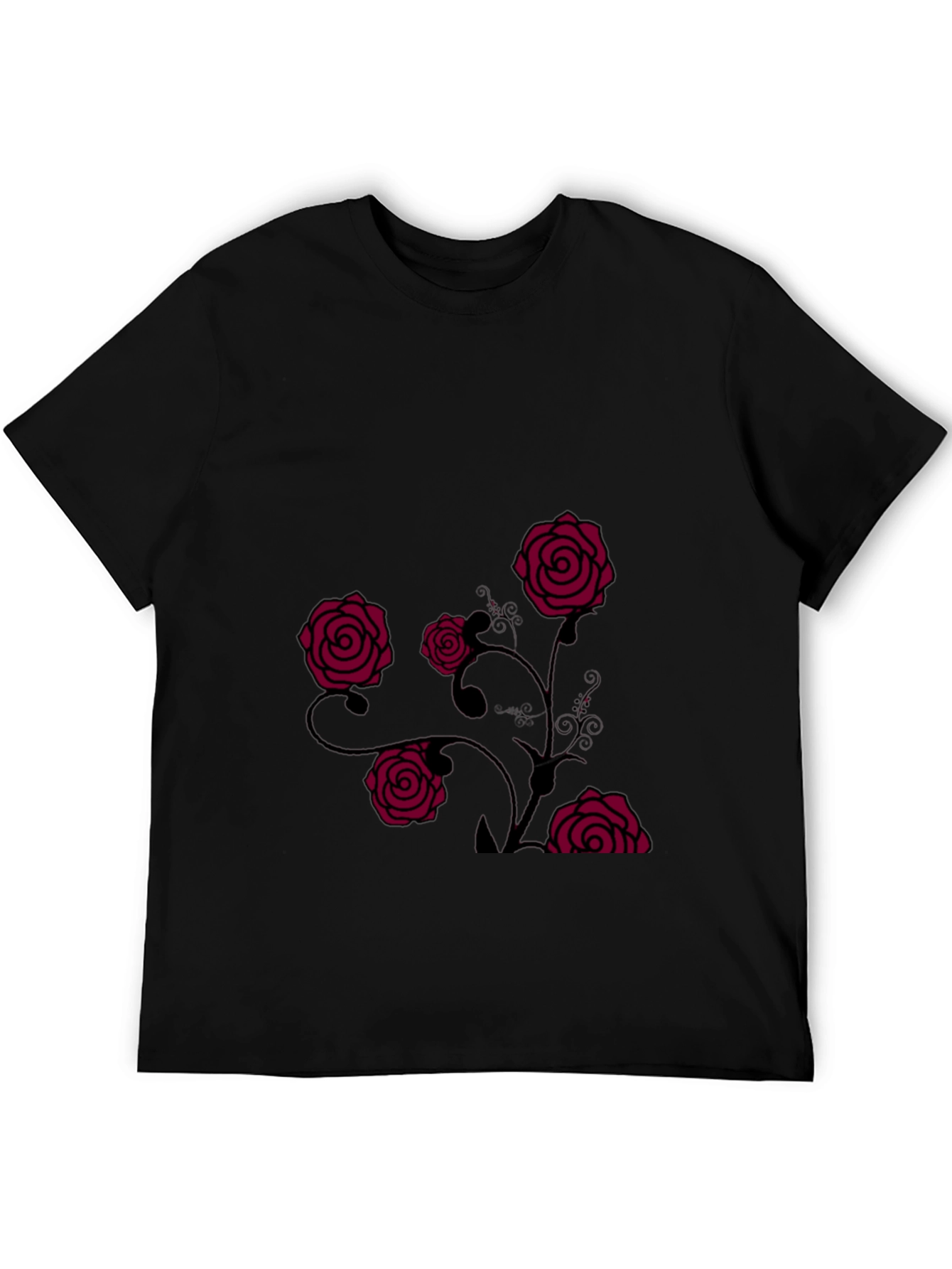 Mens Black T-Shirt with Rose Design