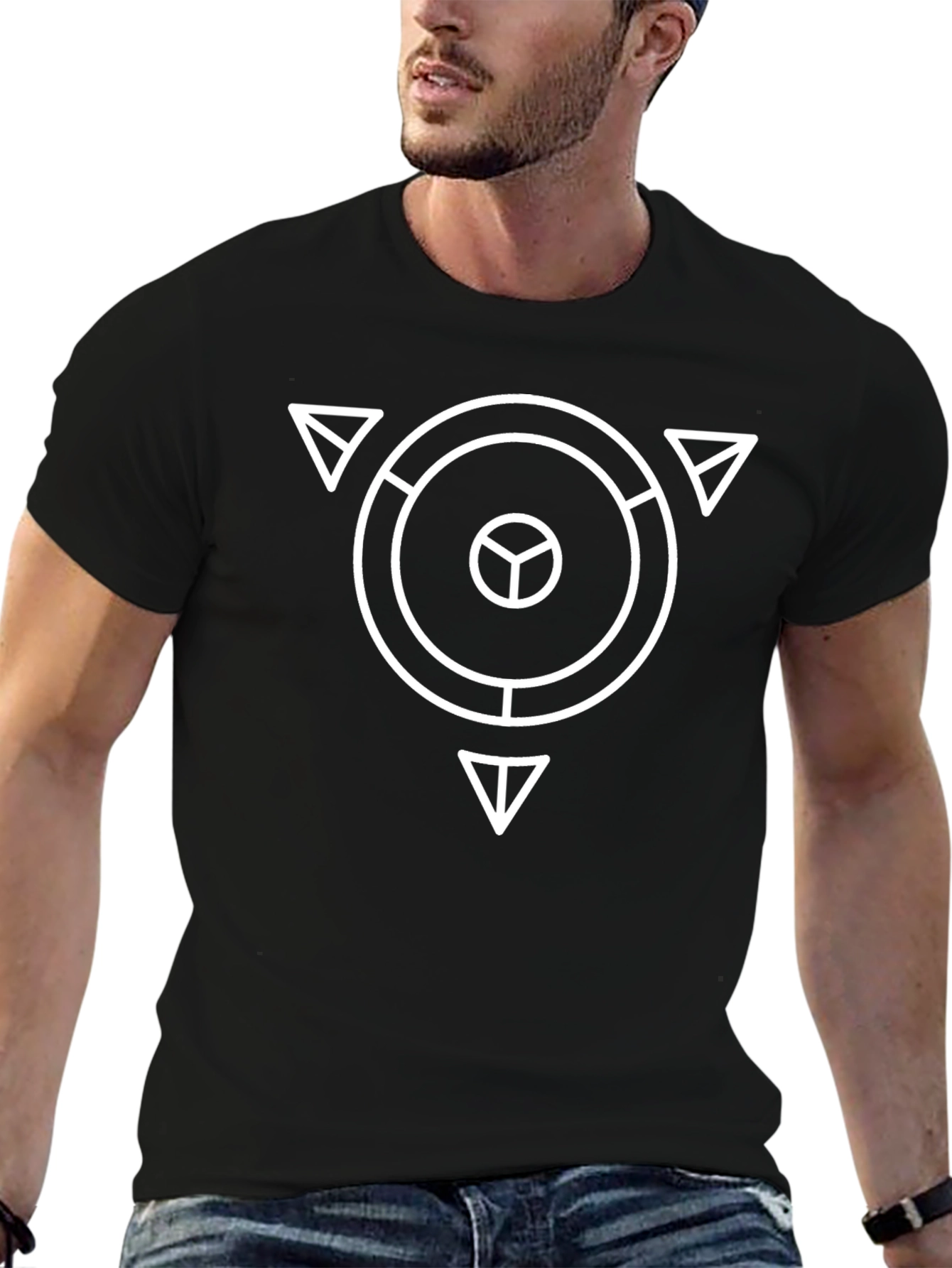 Abstract Geometric Symbol Black T-Shirt