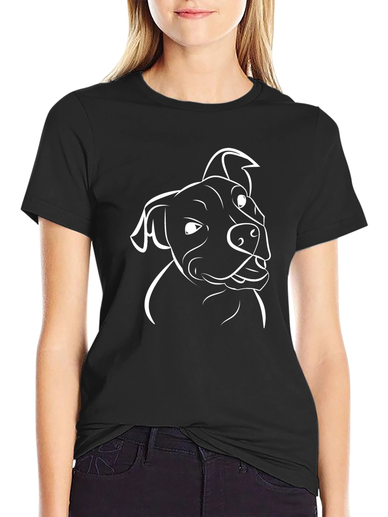 Dog Graphic Tee - Pitbull Outline Black T-Shirt
