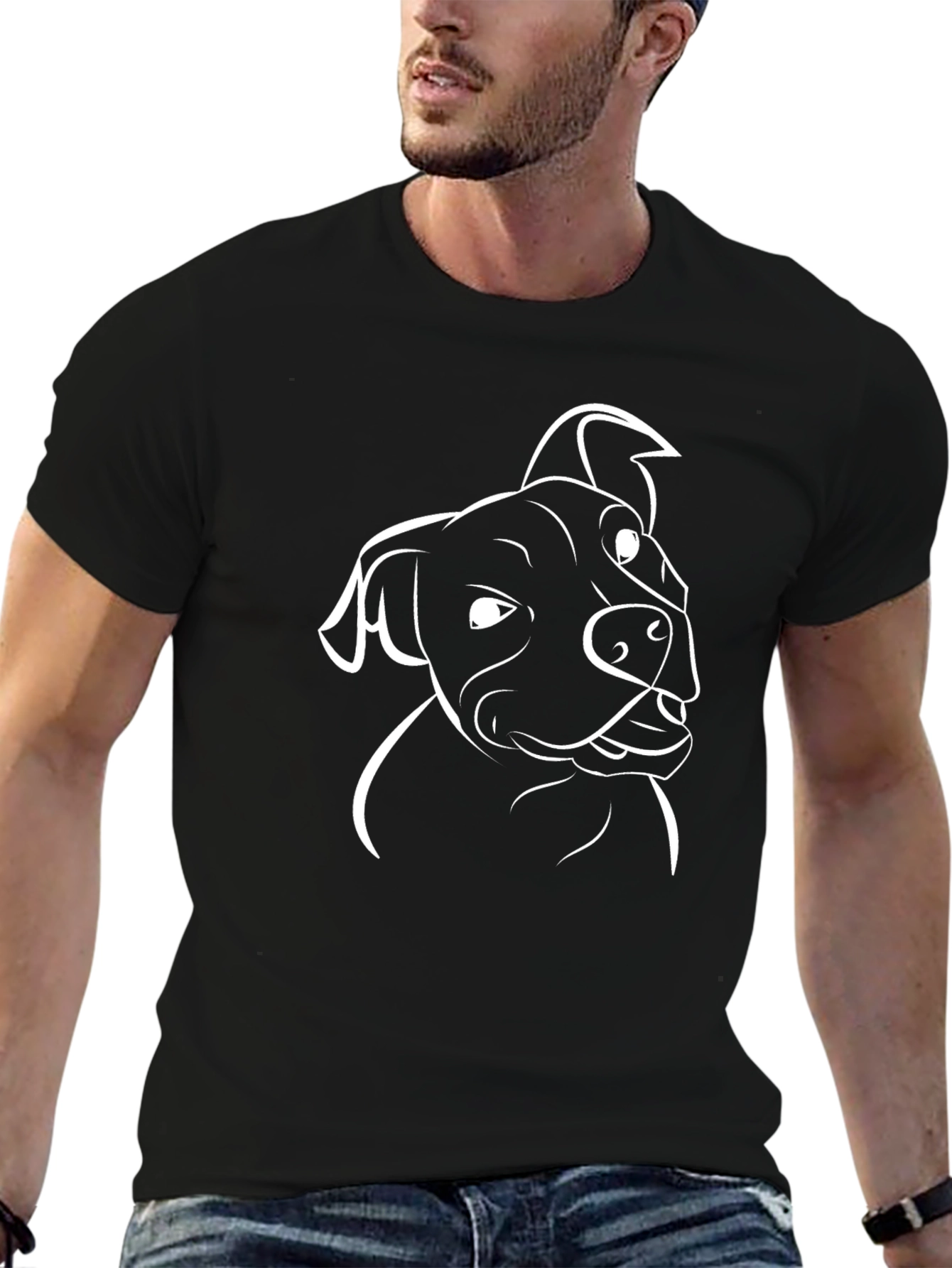 Dog Graphic Tee - Pitbull Outline Black T-Shirt