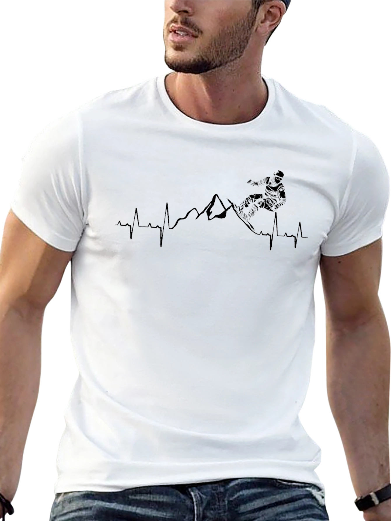 Snowboard Heartbeat T-Shirt: Mountain Pulse Tee