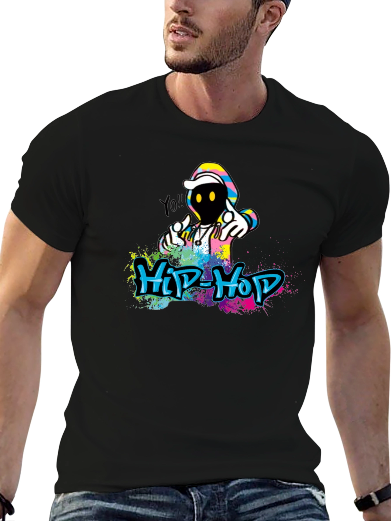 Hip Hop Graffiti Graphic Black T-Shirt