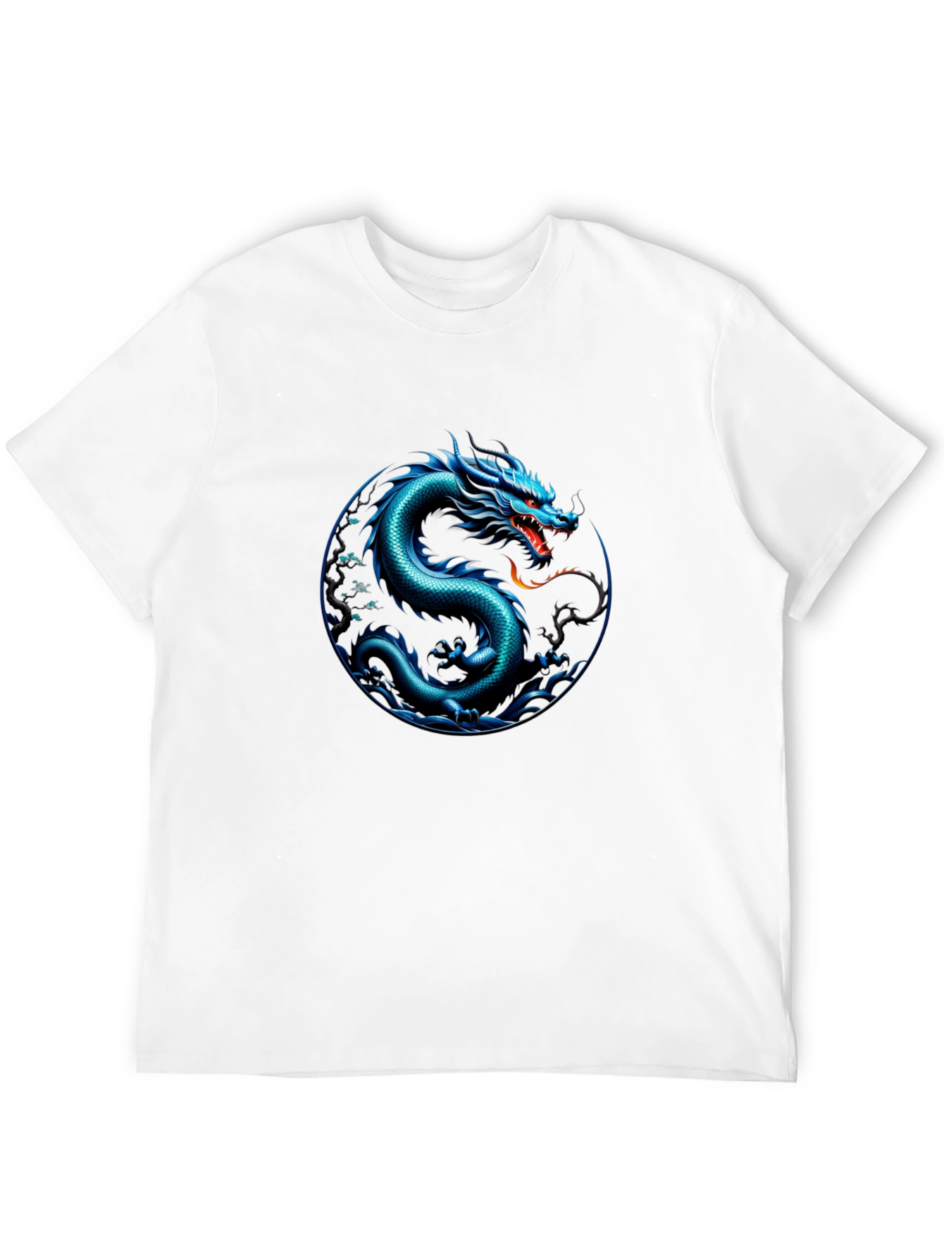Blue Dragon Graphic Print Black T-Shirt