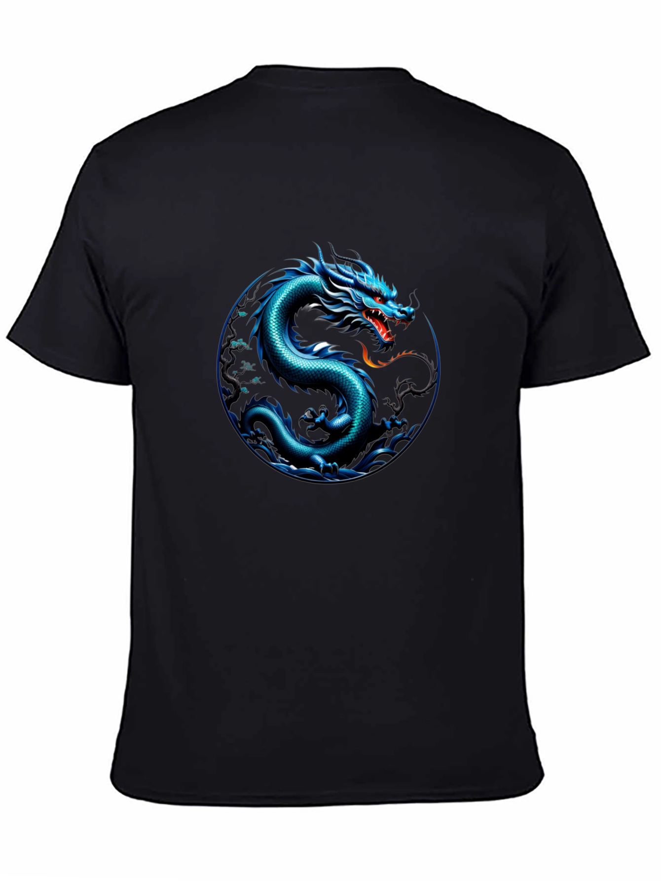 Blue Dragon Graphic Print Black T-Shirt