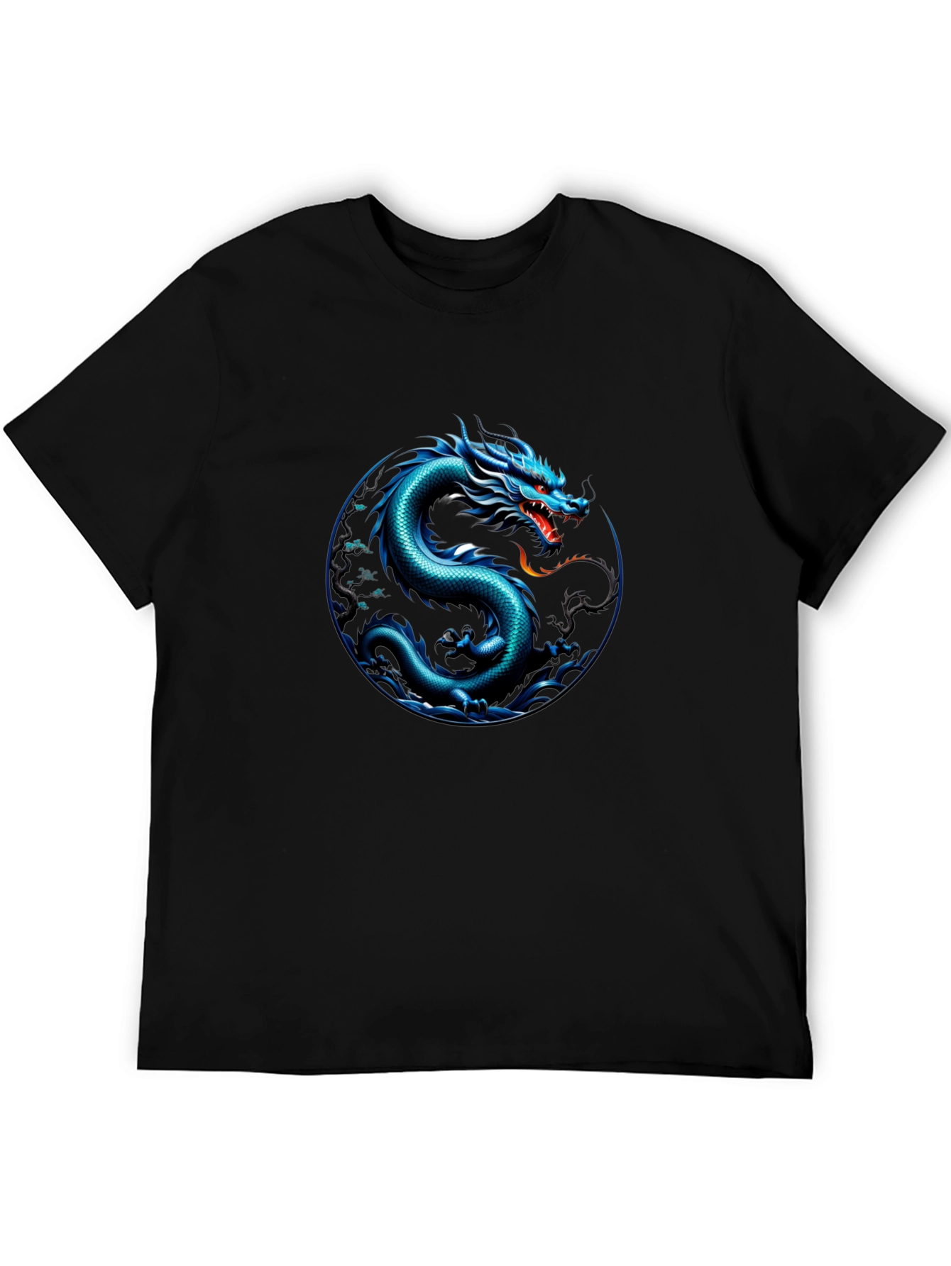 Blue Dragon Graphic Print Black T-Shirt