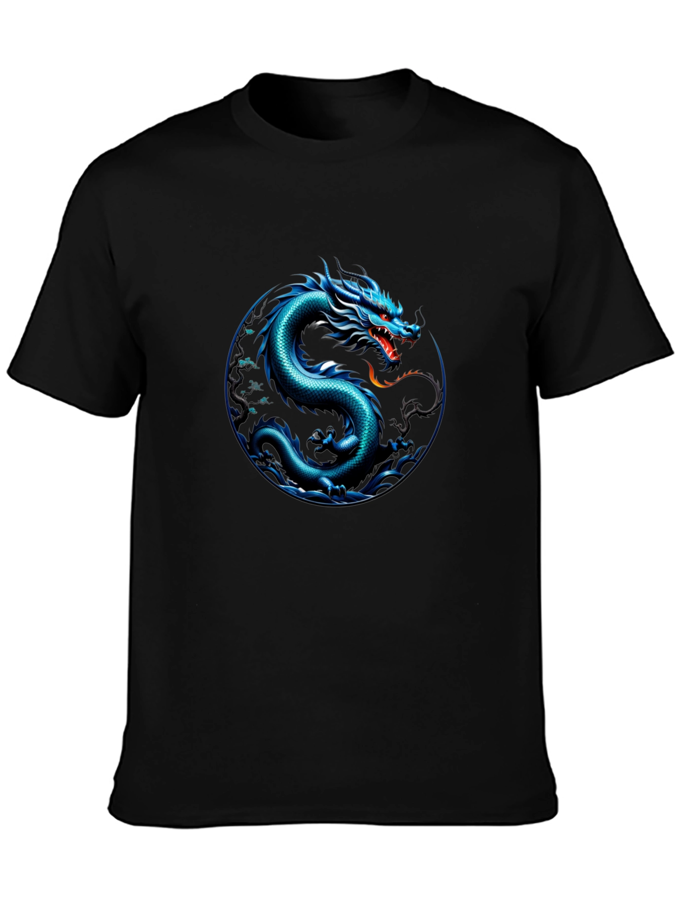 Blue Dragon Graphic Print Black T-Shirt