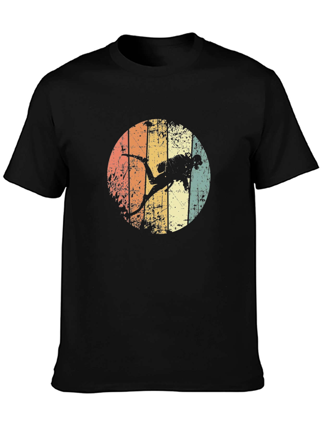 Retro Scuba Diver Graphic Tee - Black Cotton