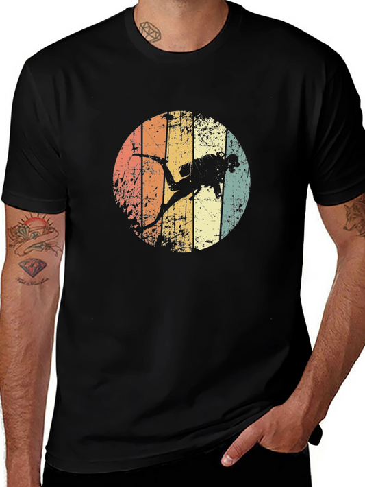 Retro Scuba Diver Graphic Tee - Black Cotton