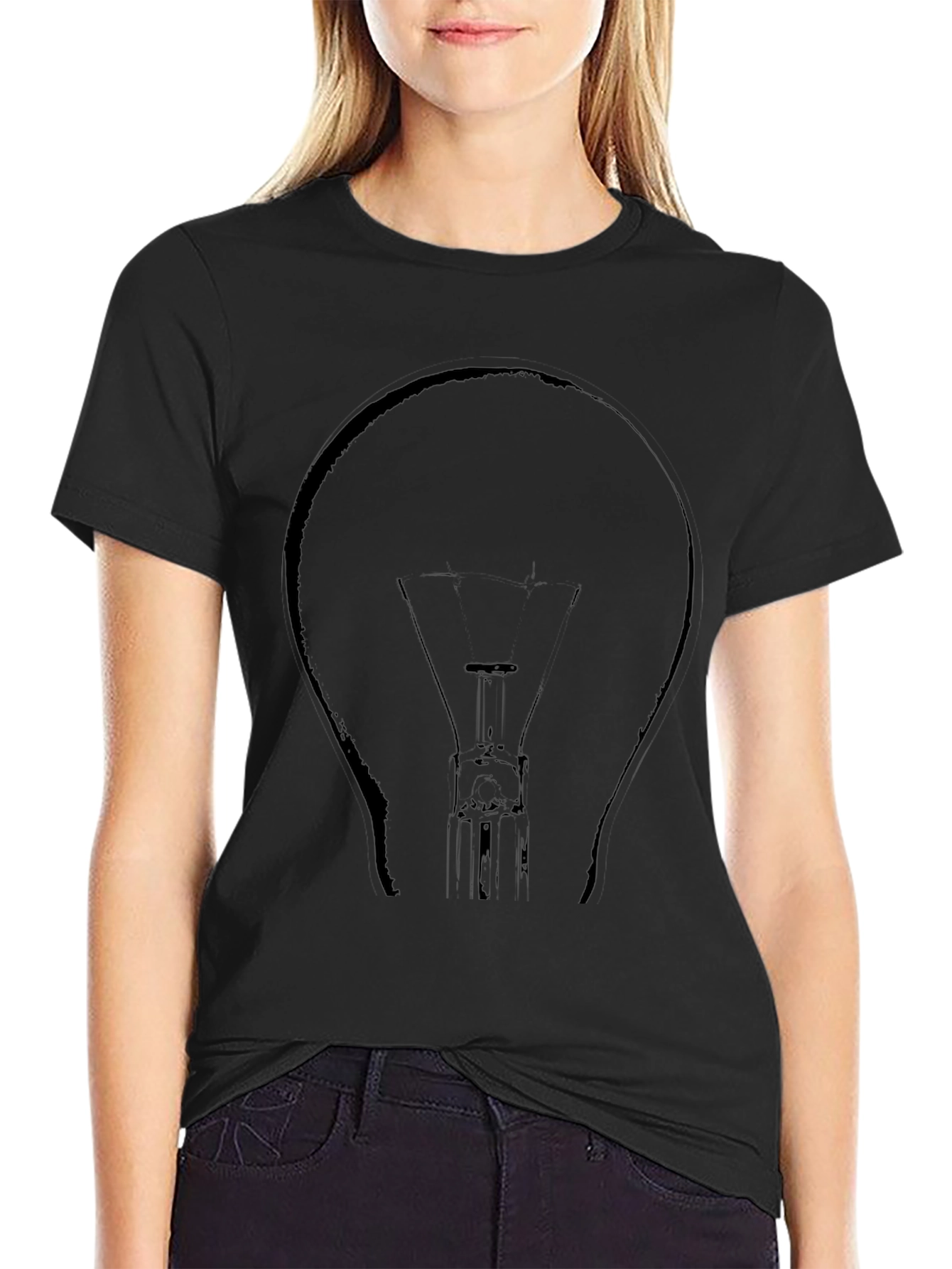 Black T-Shirt with Lightbulb Design