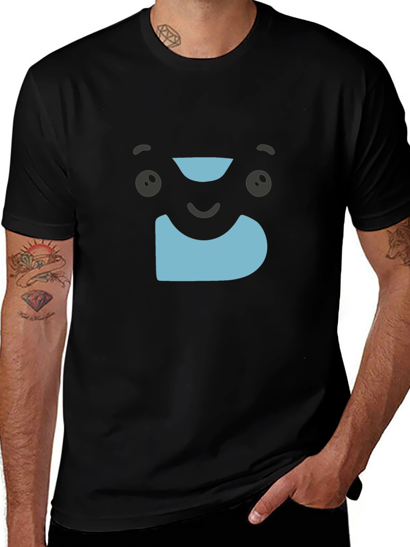 Cute Cartoon Face Graphic T-Shirt - Black