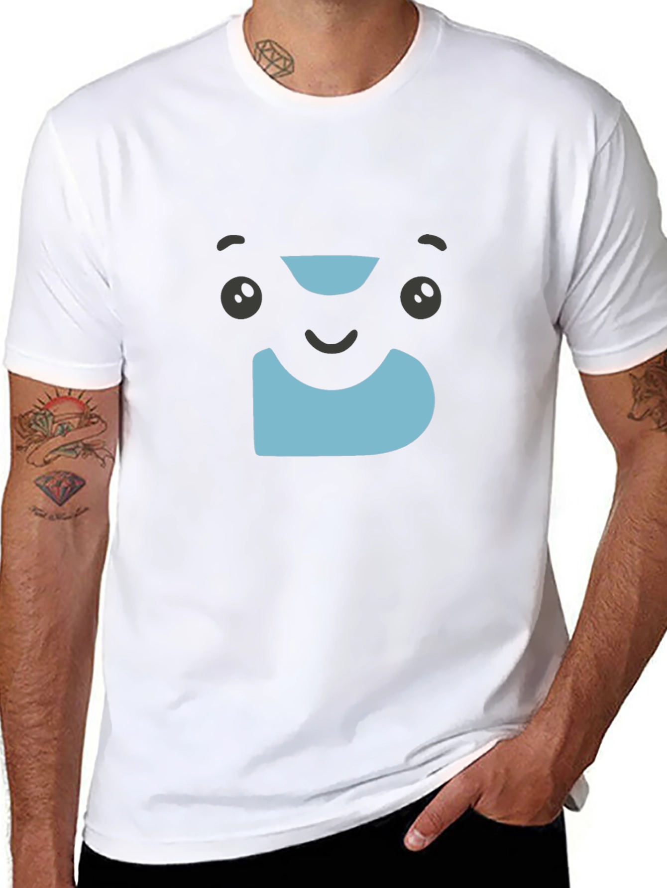 Cute Cartoon Face Graphic T-Shirt - Black