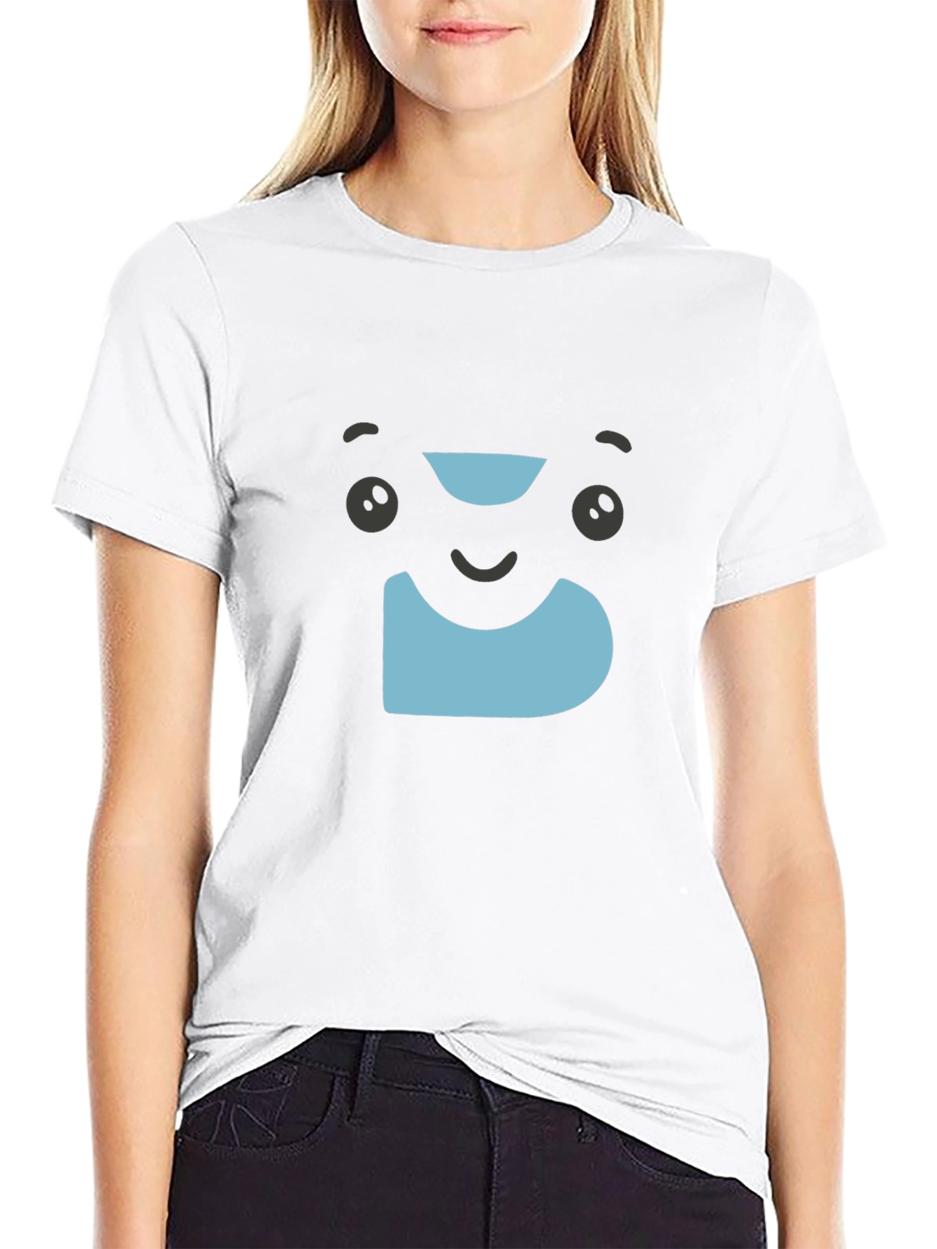Cute Cartoon Face Graphic T-Shirt - Black