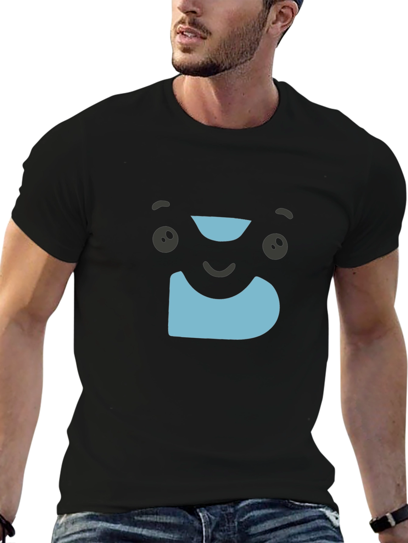 Cute Cartoon Face Graphic T-Shirt - Black