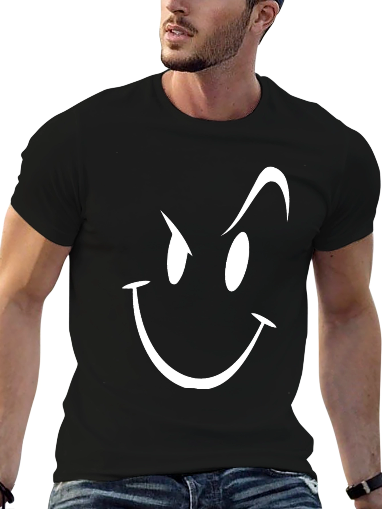 Smirking Face Graphic T-Shirt - Mens Black Tee