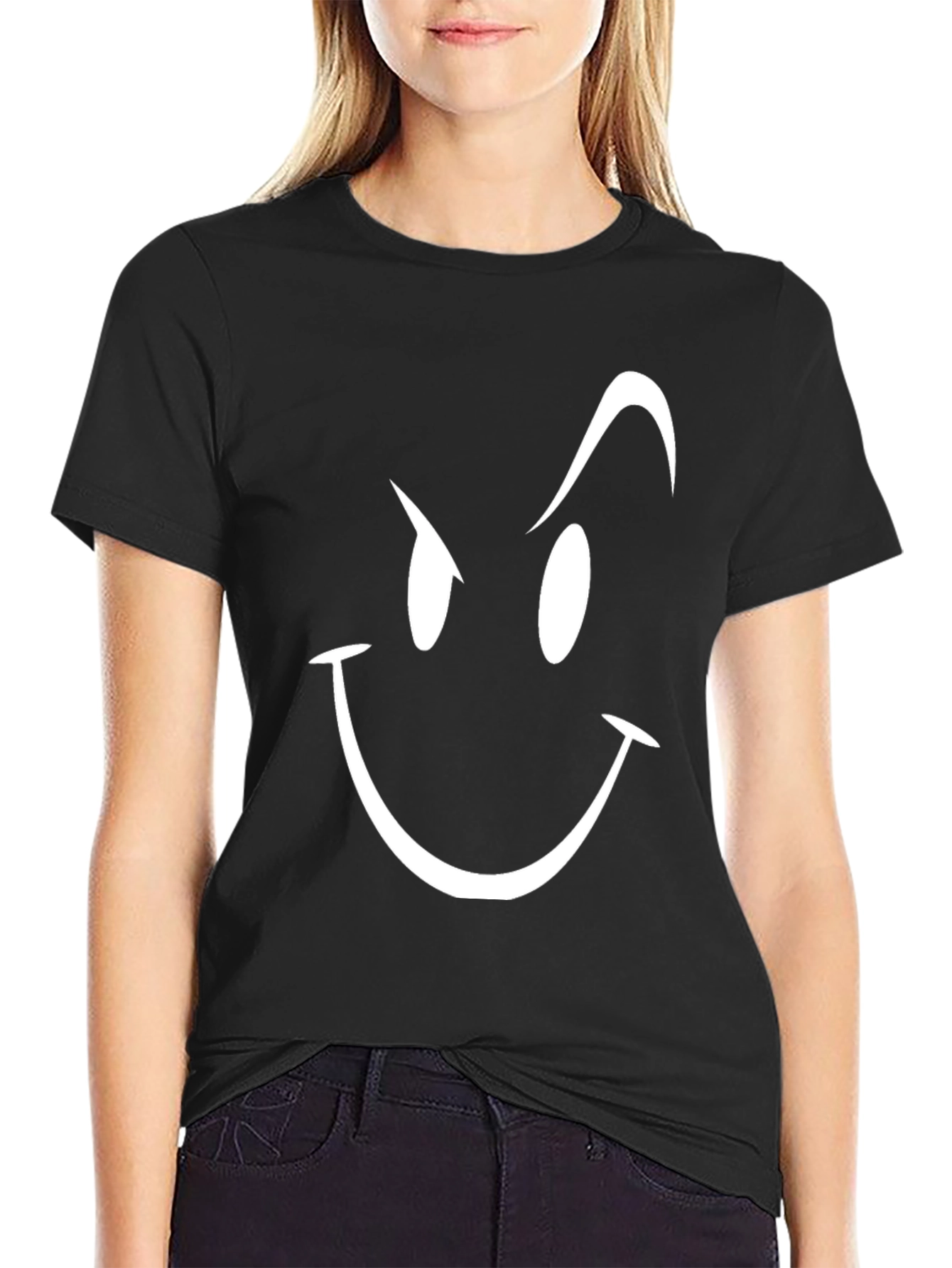 Smirking Face Graphic T-Shirt - Mens Black Tee