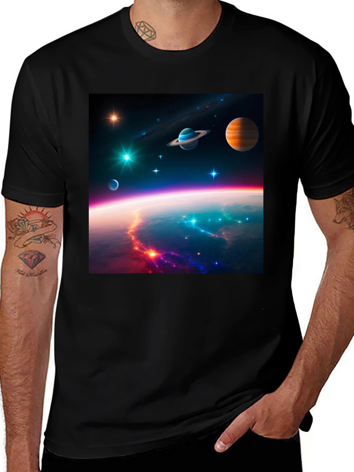Cosmic Space Print Black T-Shirt