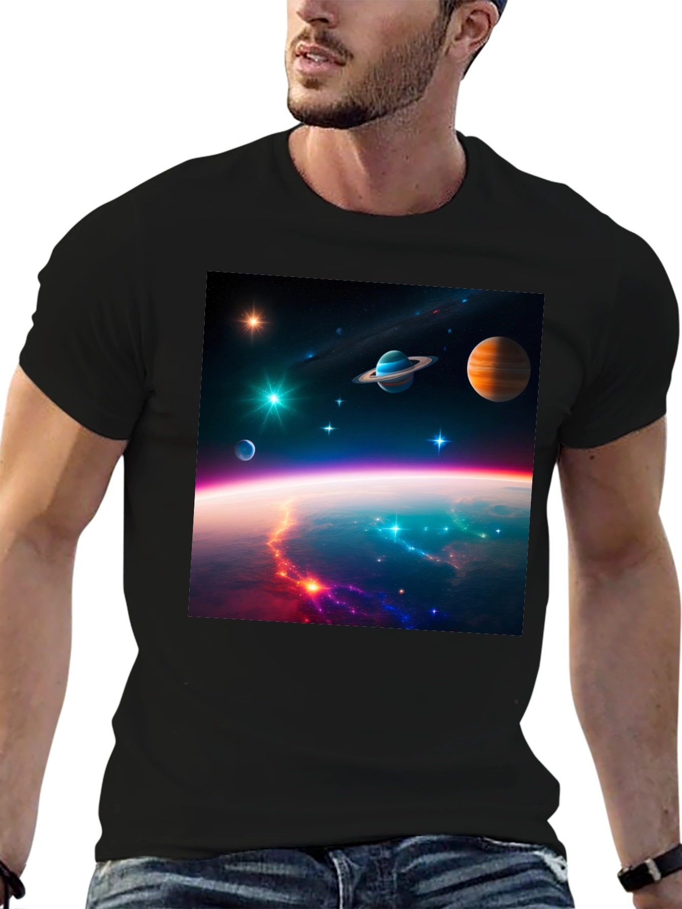 Cosmic Space Print Black T-Shirt