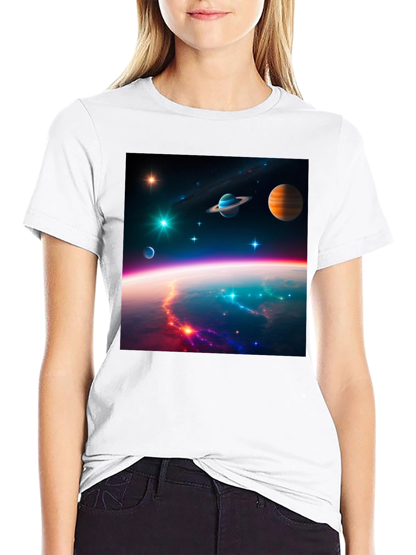Cosmic Space Print Black T-Shirt