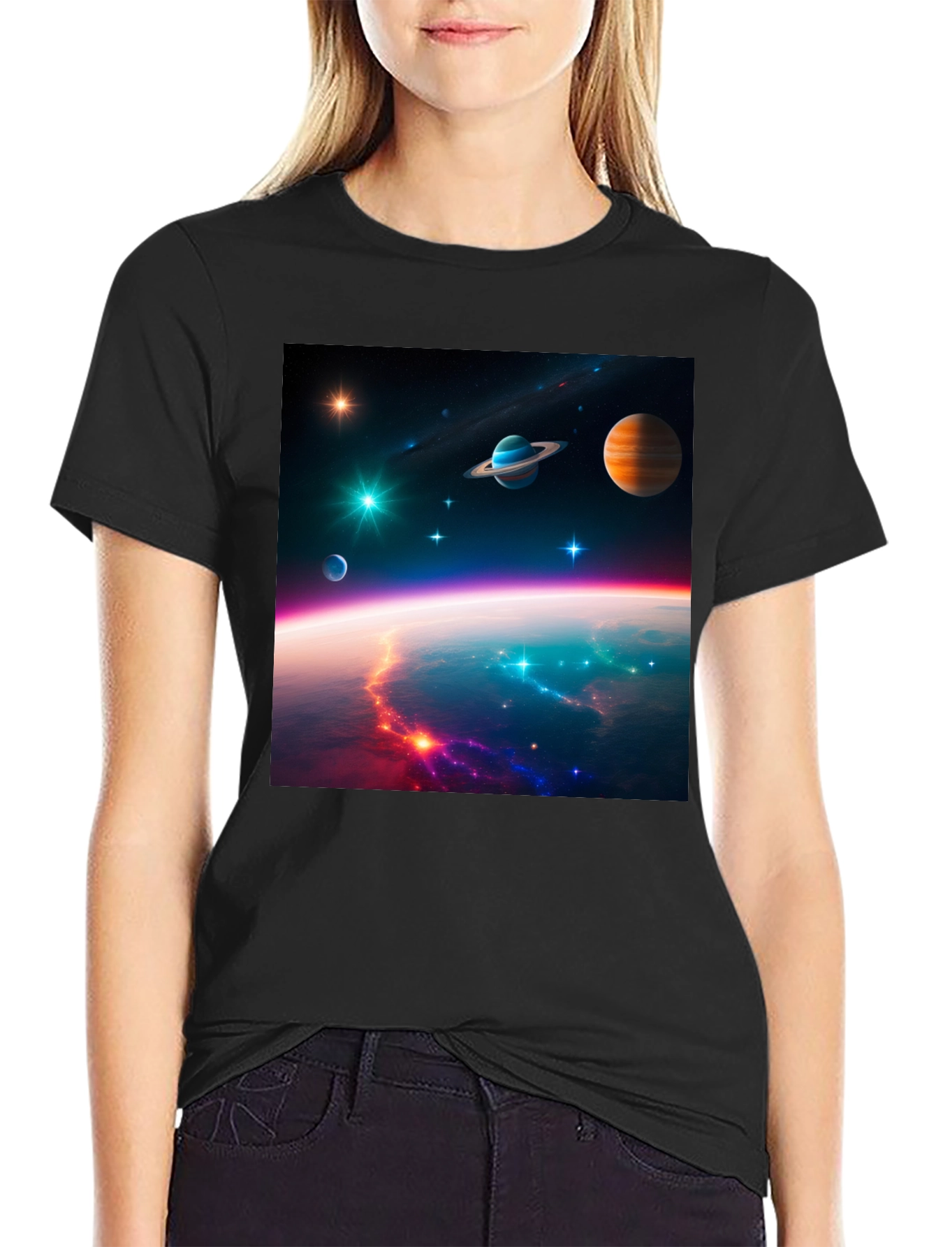 Cosmic Space Print Black T-Shirt