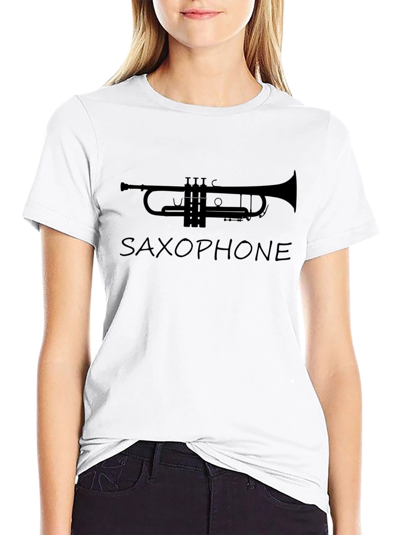 Music Lover Black T-Shirt with Trumpet Design