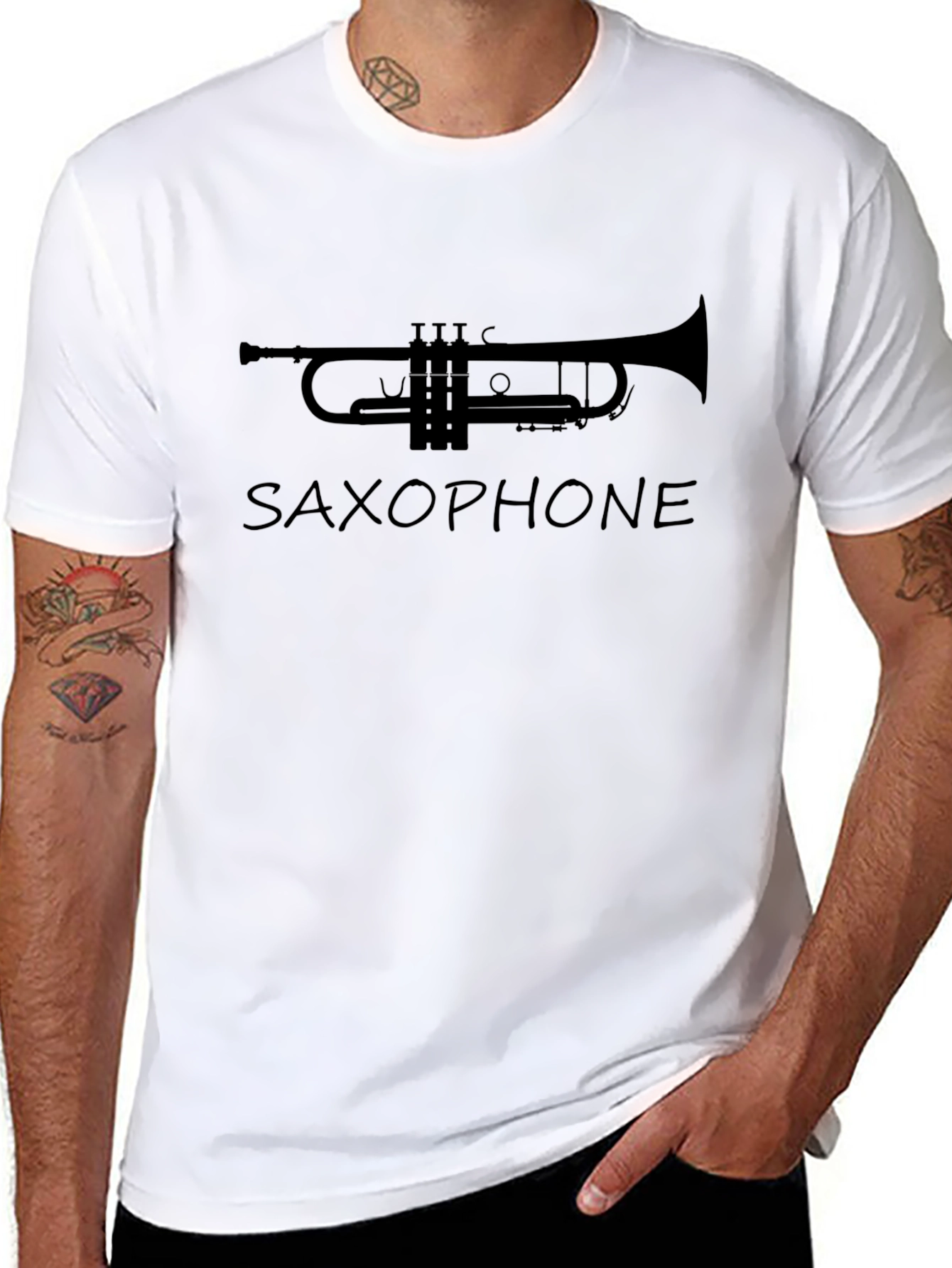 Music Lover Black T-Shirt with Trumpet Design