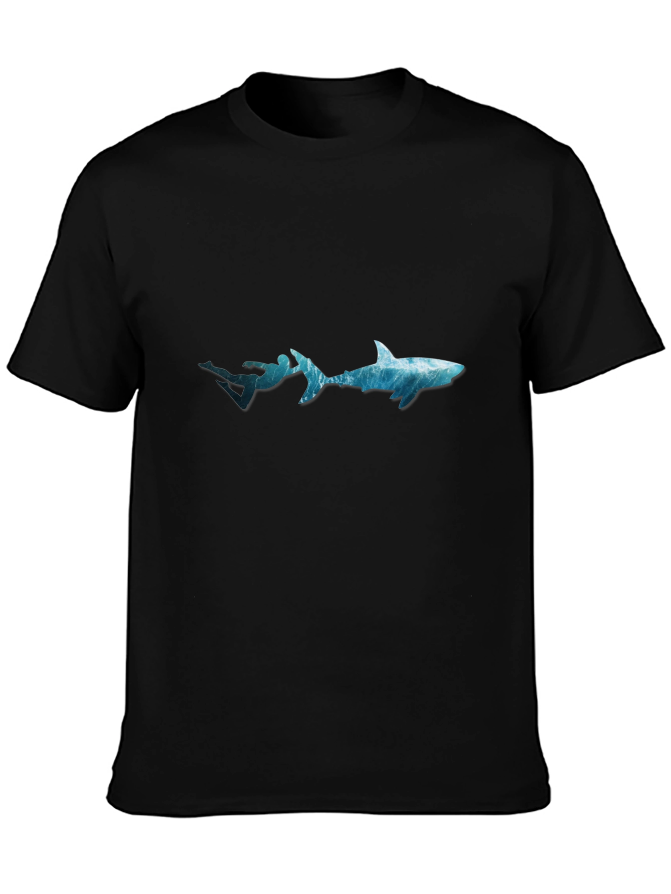 Ocean Diver & Shark Black T-Shirt