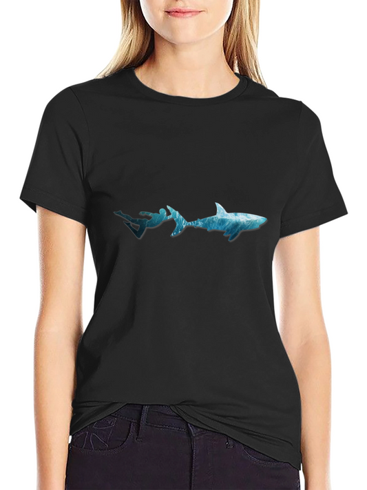 Ocean Diver & Shark Black T-Shirt