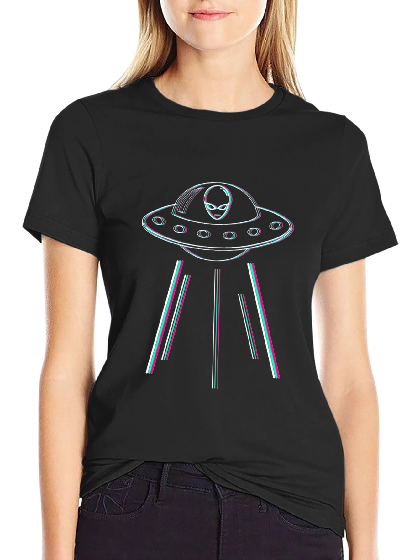 Retro Alien UFO Black T-Shirt