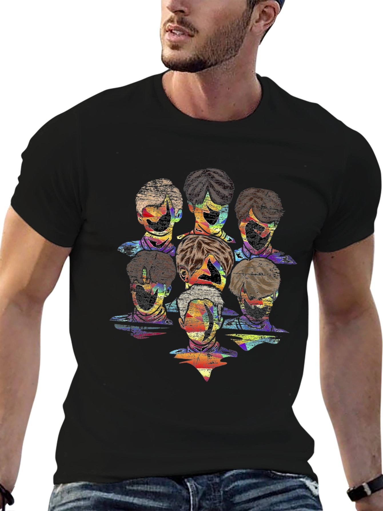 Abstract Faces Graphic Print Black T-Shirt