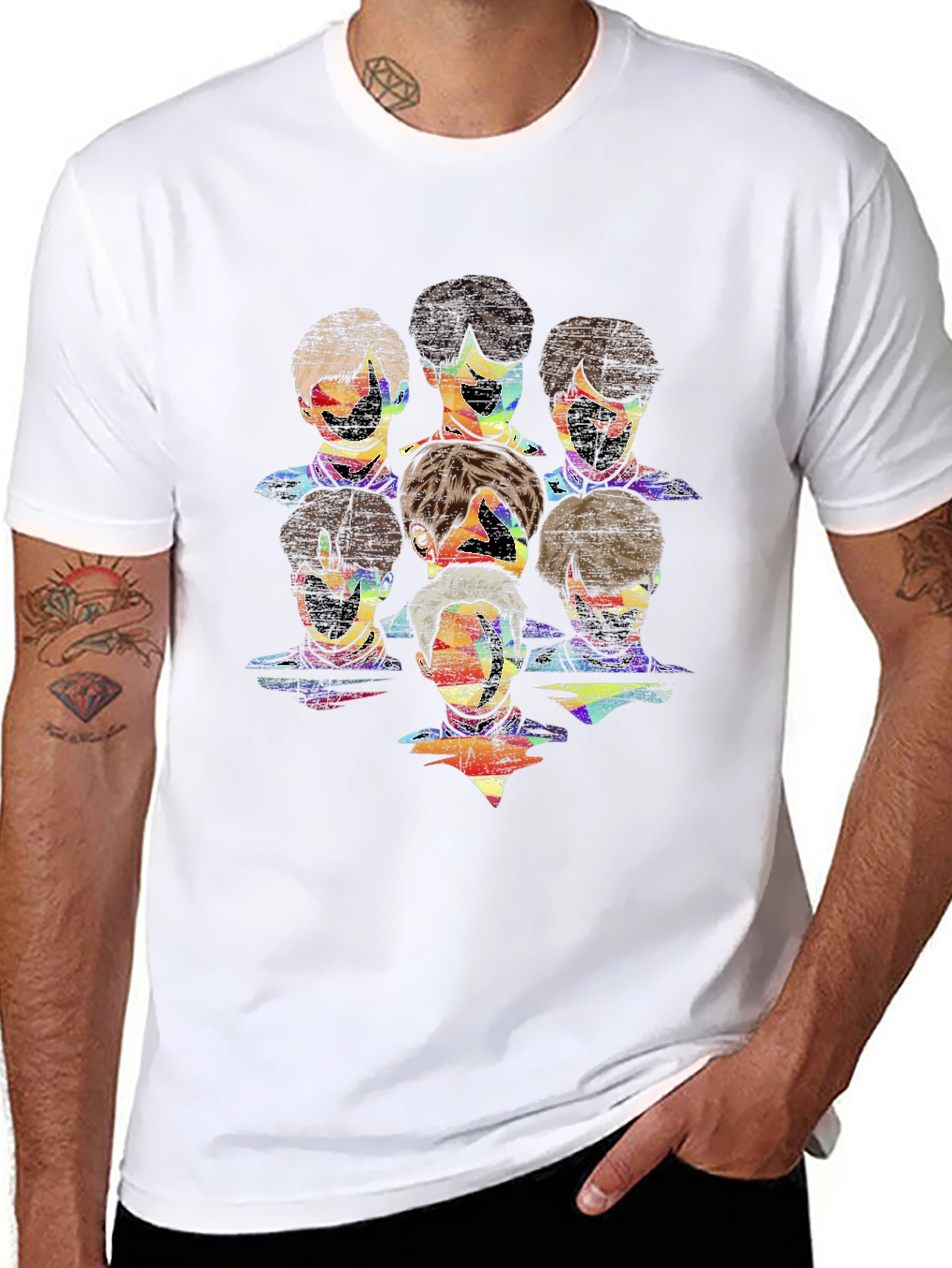 Abstract Faces Graphic Print Black T-Shirt