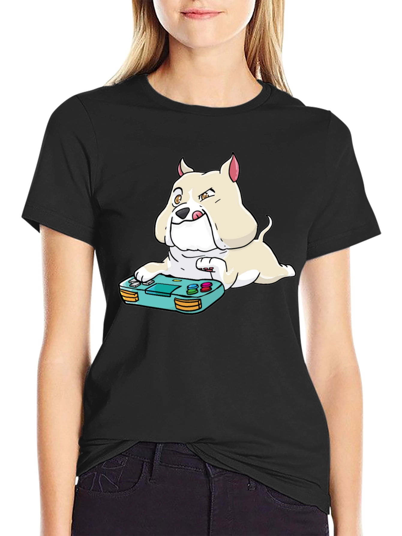 Gamer Dog Graphic Tee - Black Cotton Blend T-Shirt