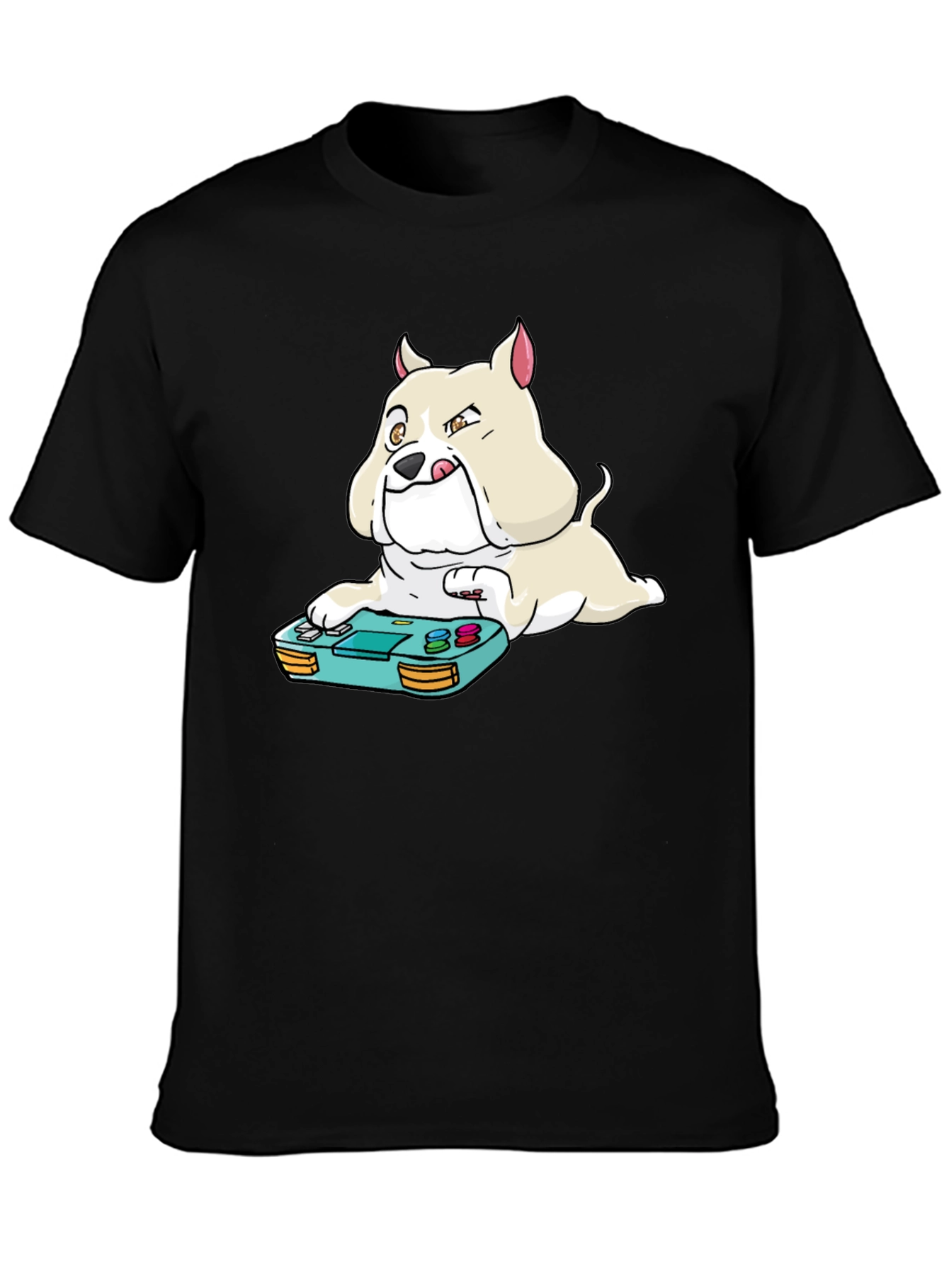 Gamer Dog Graphic Tee - Black Cotton Blend T-Shirt