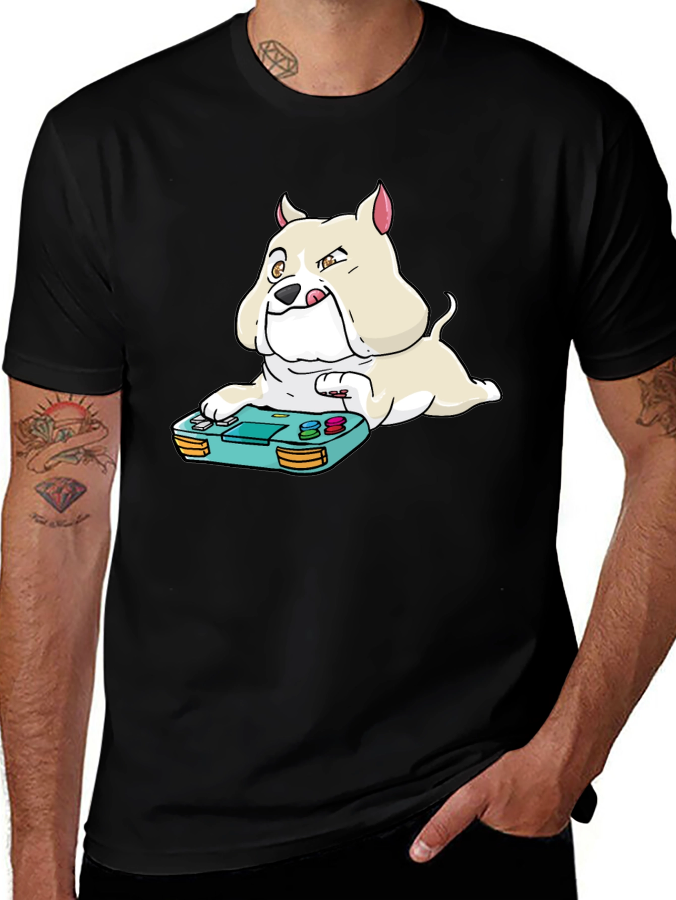 Gamer Dog Graphic Tee - Black Cotton Blend T-Shirt