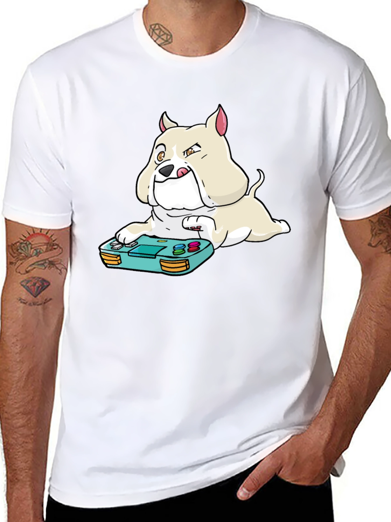 Gamer Dog Graphic Tee - Black Cotton Blend T-Shirt