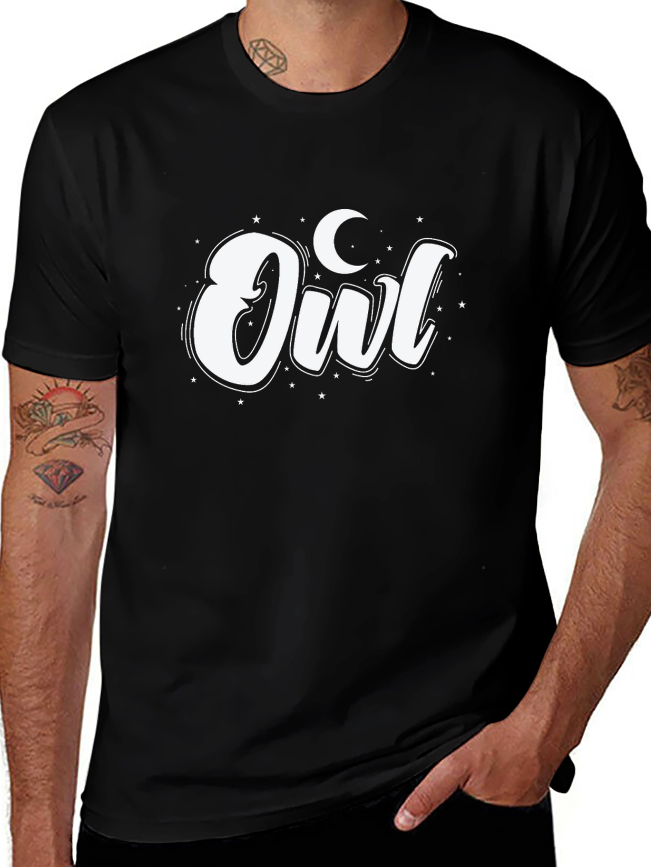 Owl Moon Graphic Tee - Black Cotton Blend