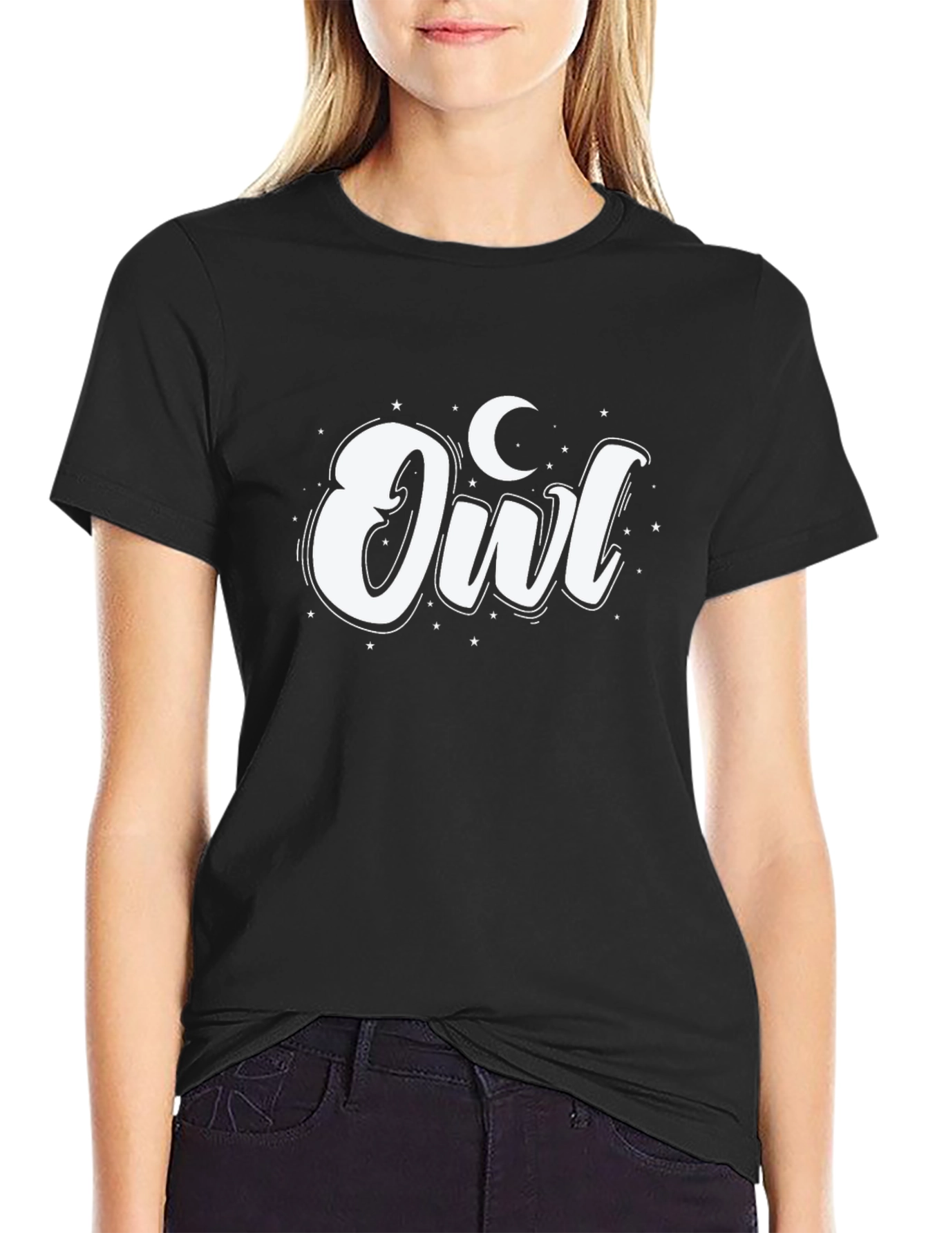 Owl Moon Graphic Tee - Black Cotton Blend
