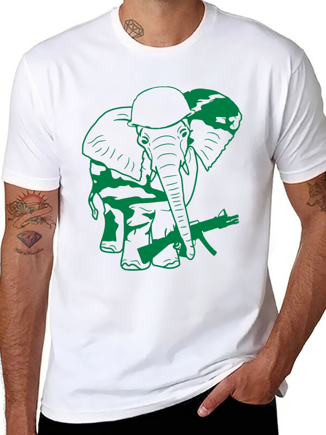 Elephant Soldier Graphic T-Shirt - Military Style