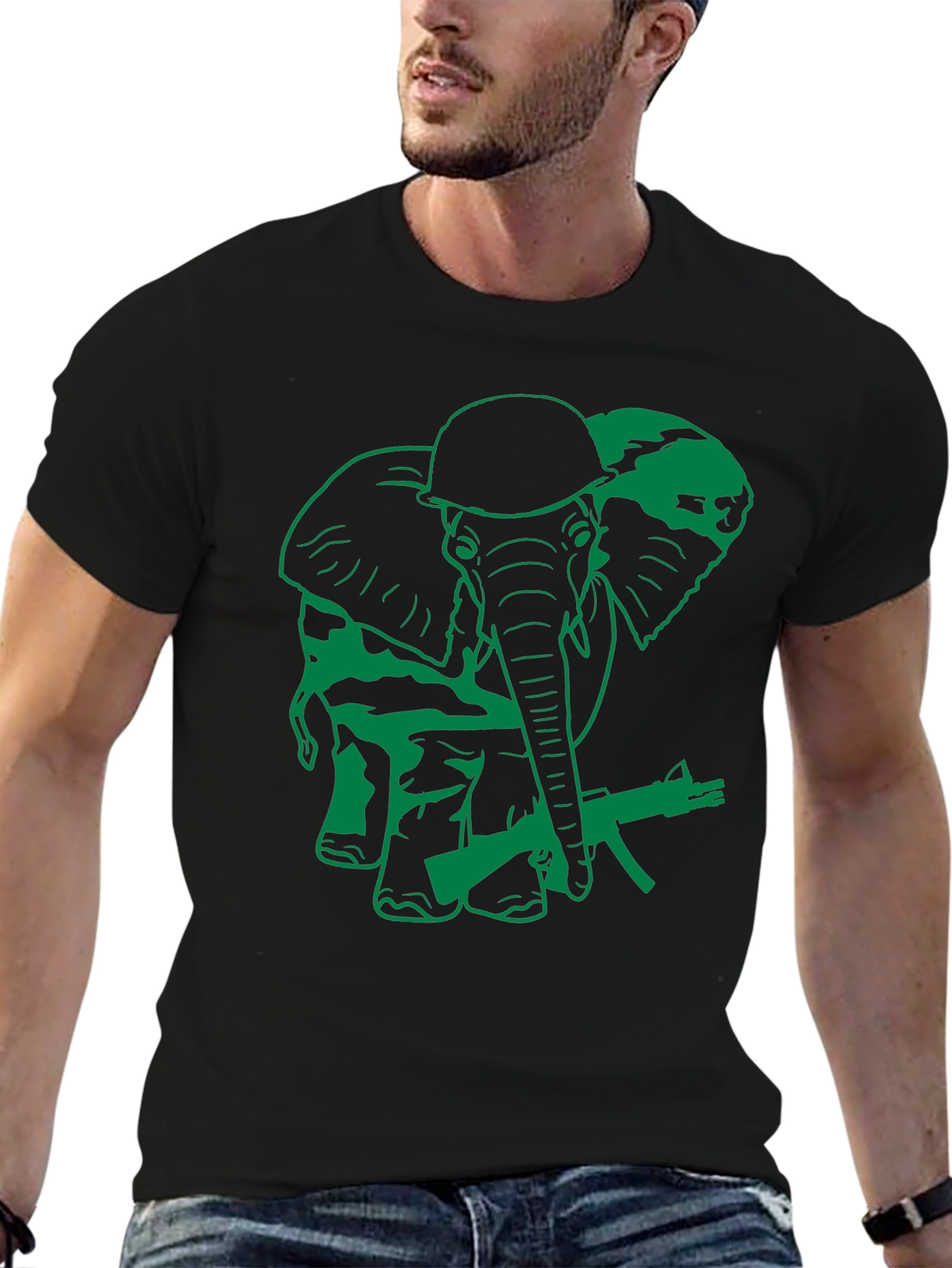 Elephant Soldier Graphic T-Shirt - Military Style