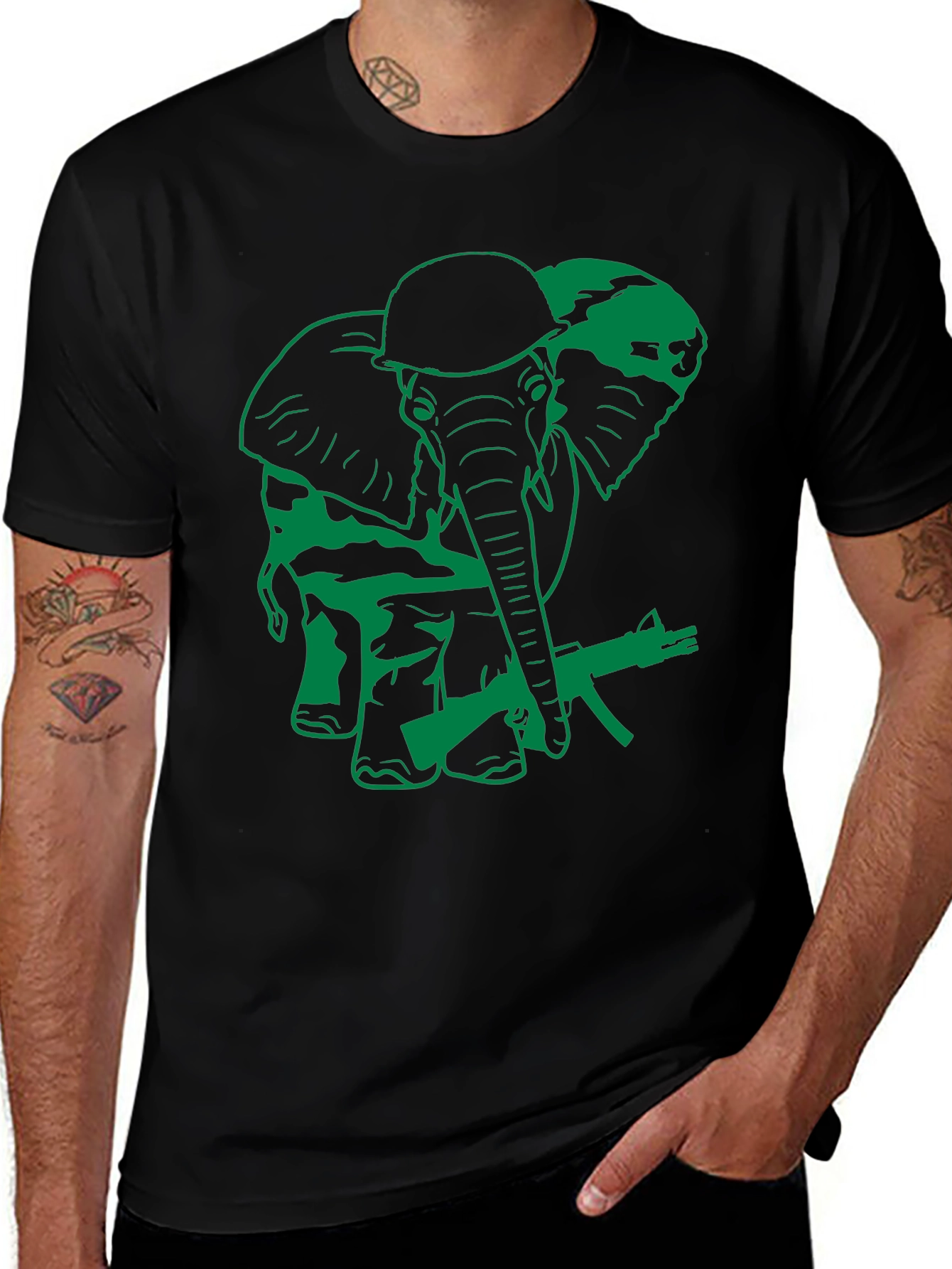 Elephant Soldier Graphic T-Shirt - Military Style
