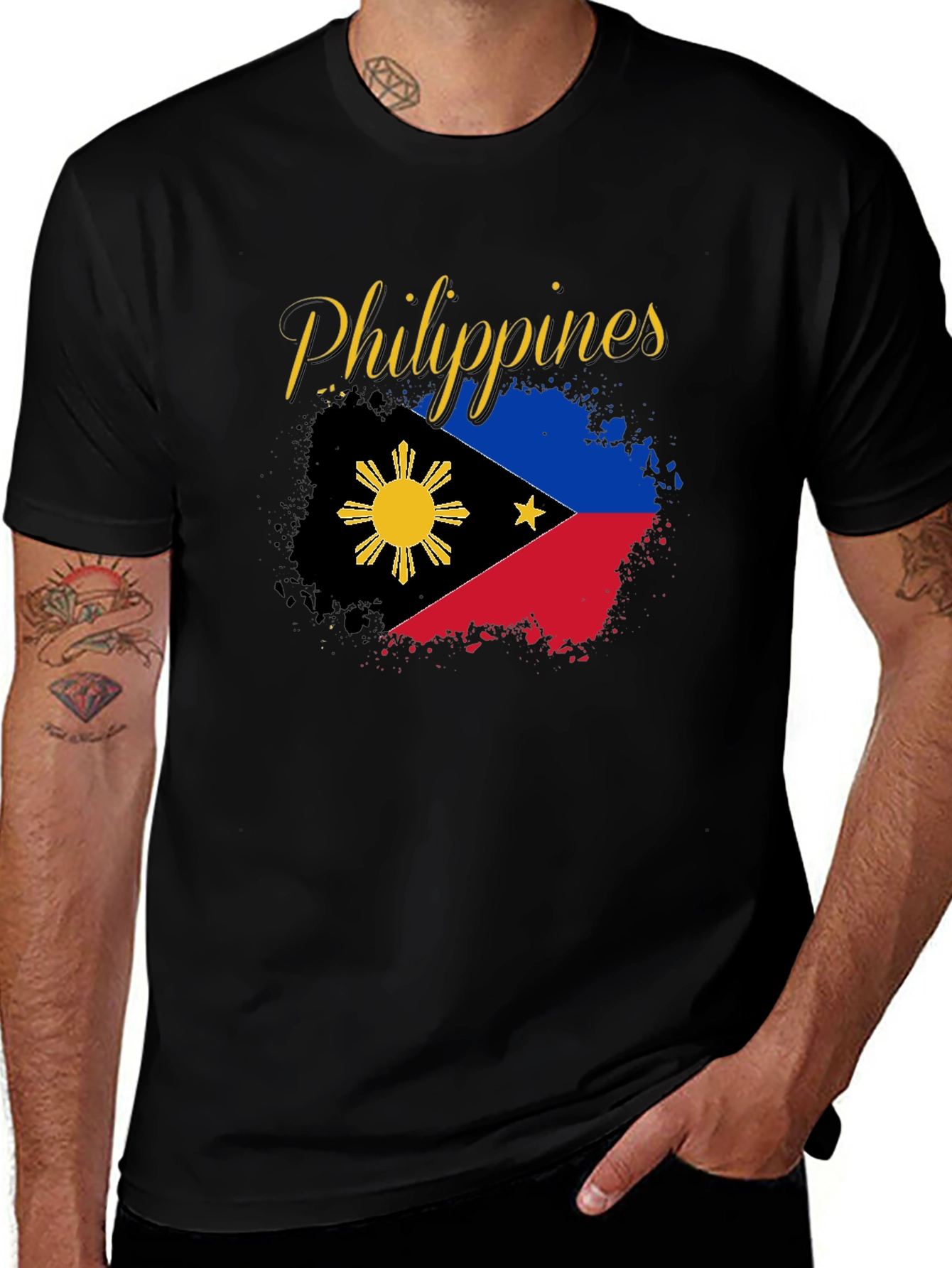 Philippines Flag Graphic Black T-Shirt