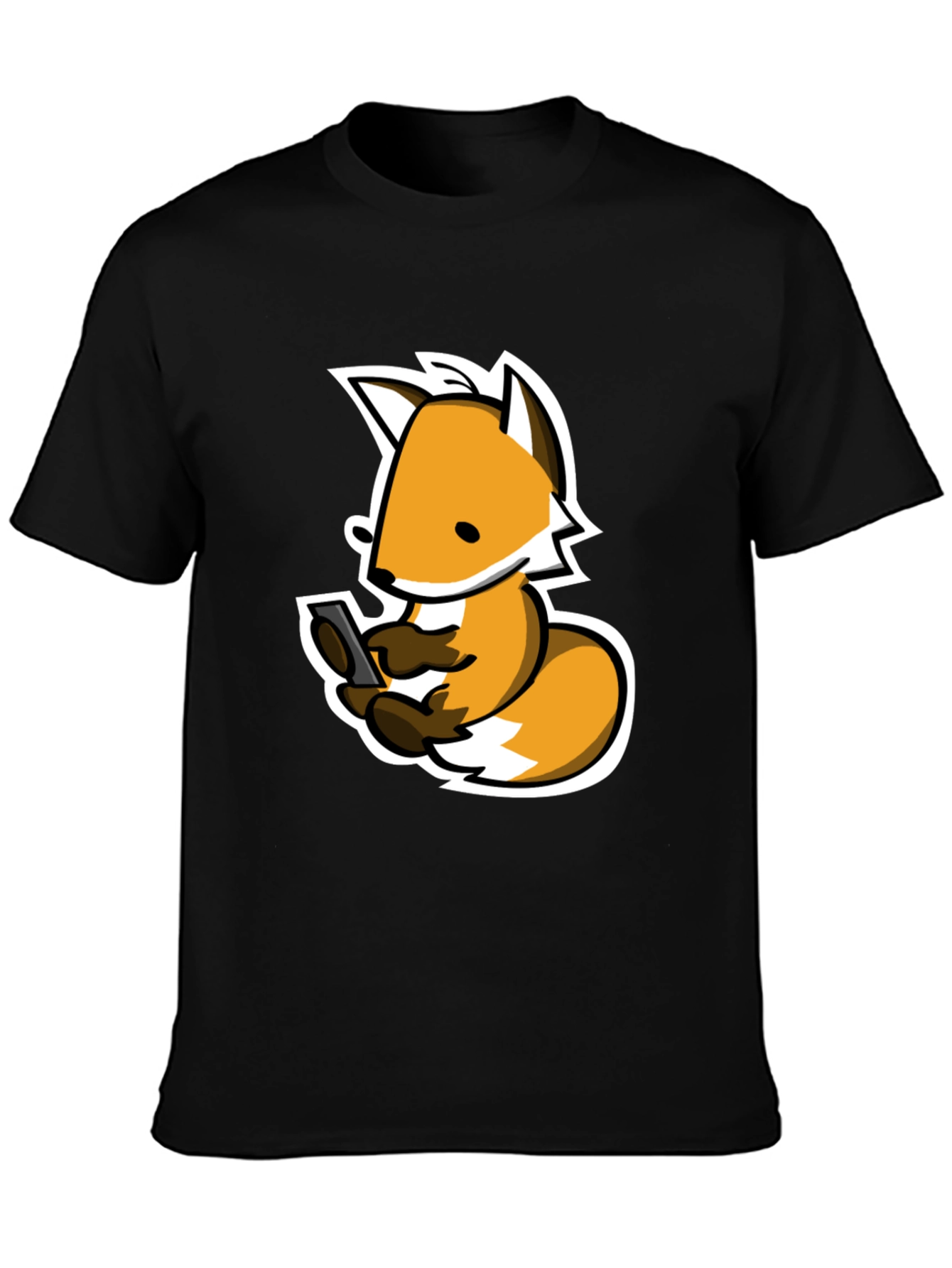 Fox Phone Addict Graphic Tee - Black Cotton T-Shirt