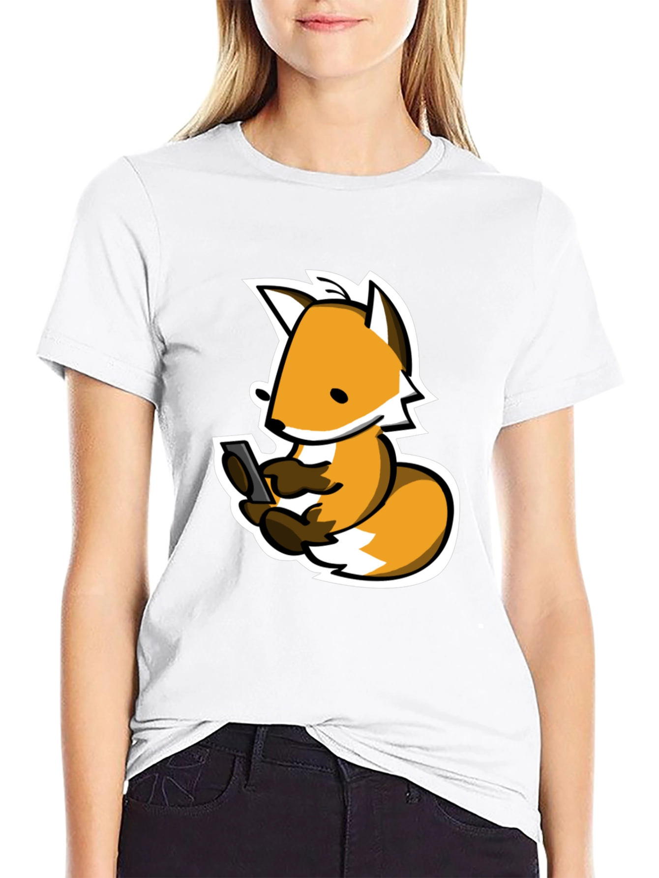 Fox Phone Addict Graphic Tee - Black Cotton T-Shirt